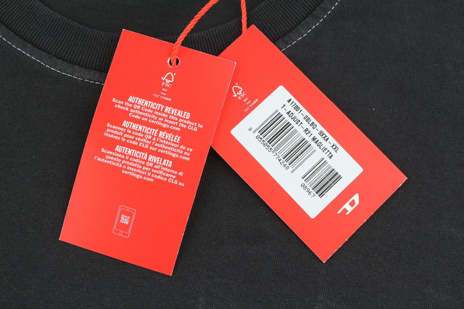 Diesel T-adjust-r21 Pánské tričko 2xl Černá kravatový potisk Crew Neck Krátký rukáv