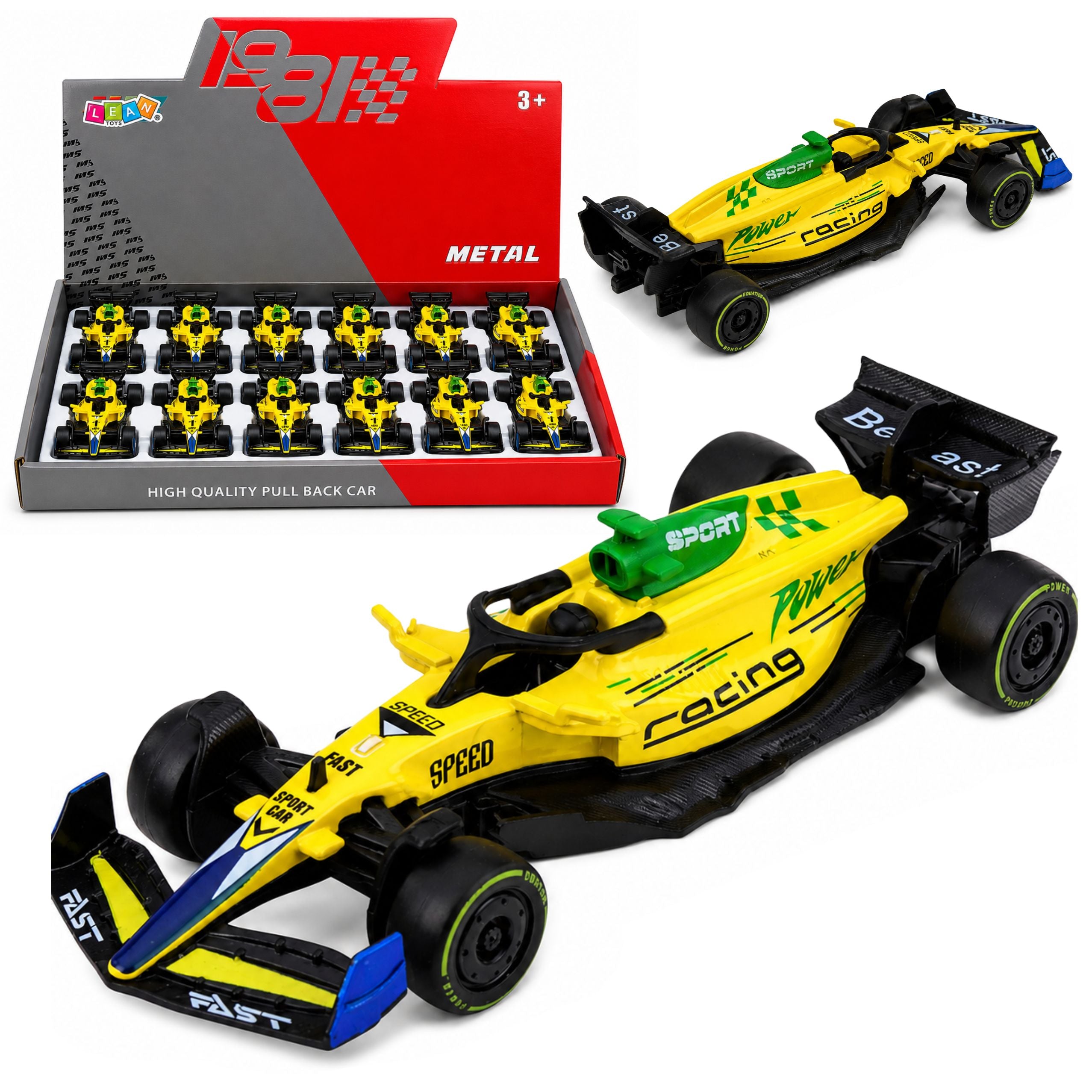 Metal Formula Racer Car Pull Back Drive Yellow 1:43