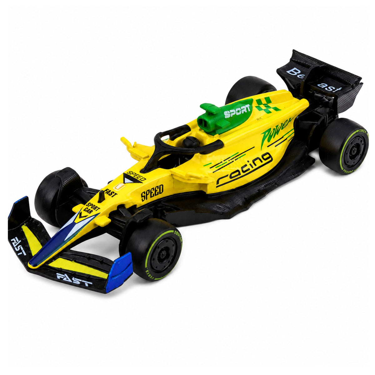 Metalowy samochód wyścigowy z napędem pull back żółty 1:43