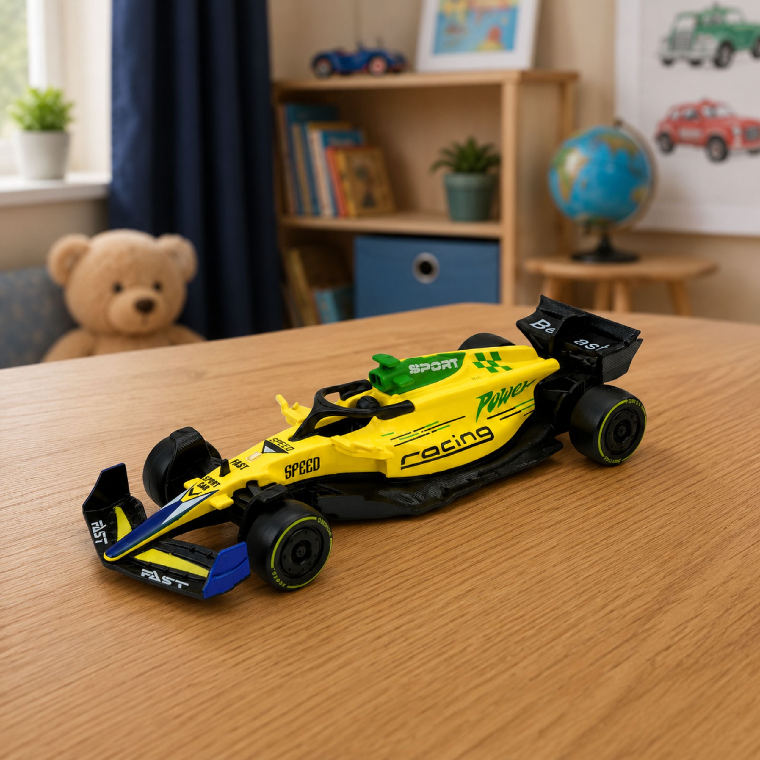 Metal Formula Racer Car Pull Back Drive Yellow 1:43