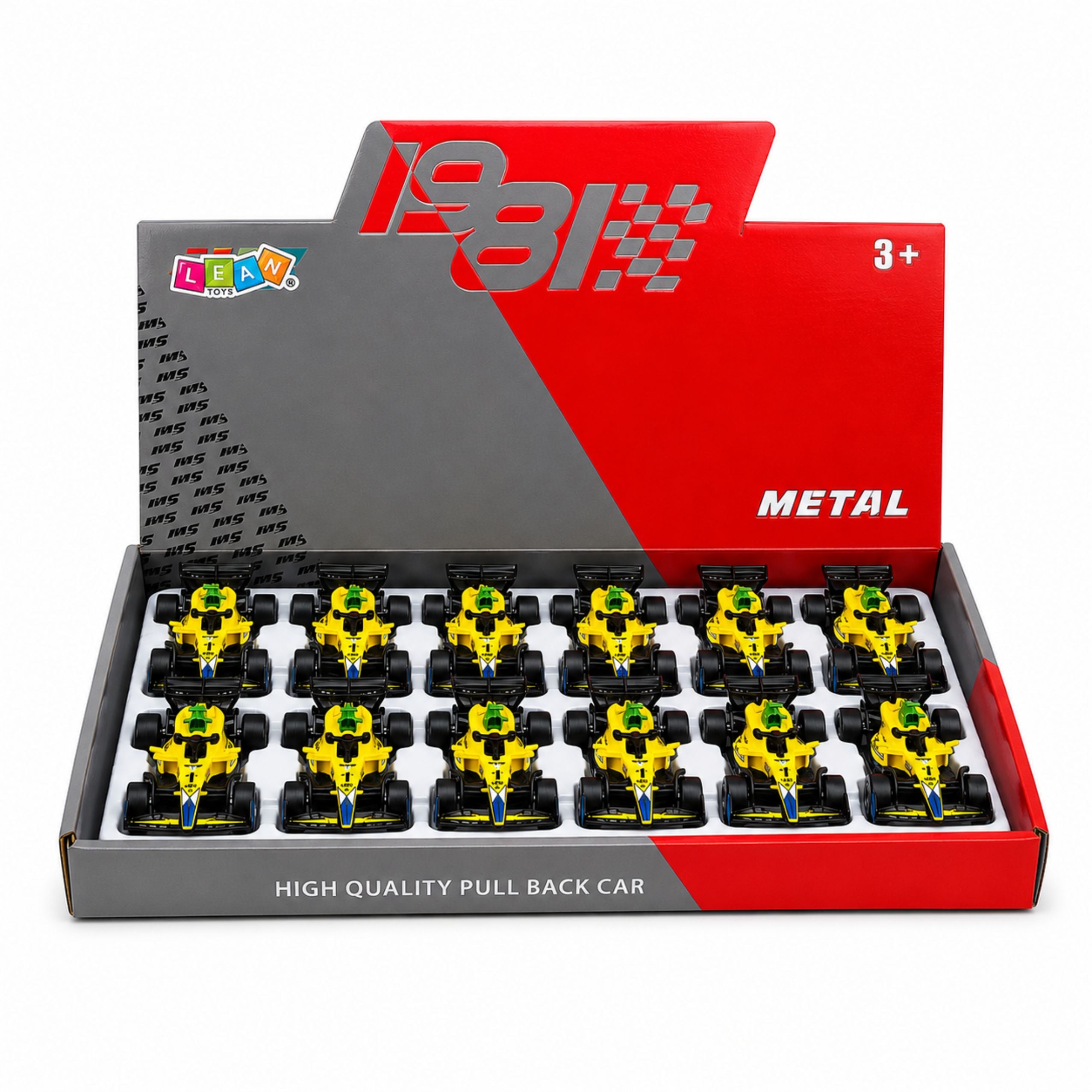 Metal Formula Racer Car Pull Back Drive Yellow 1:43