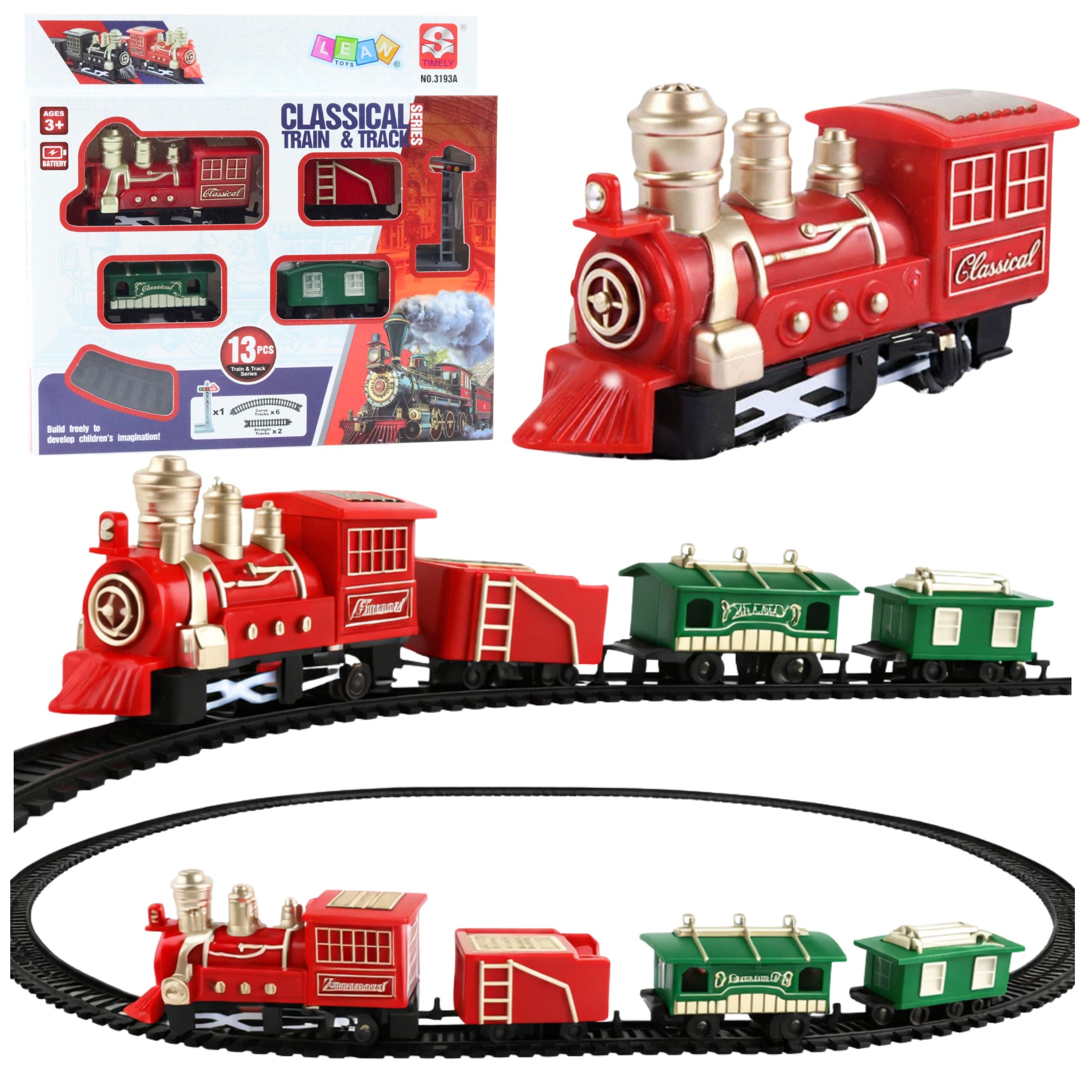 Classic Mini Train Battery Operated Locomotive Wagons With Tracks 13 Pcs.