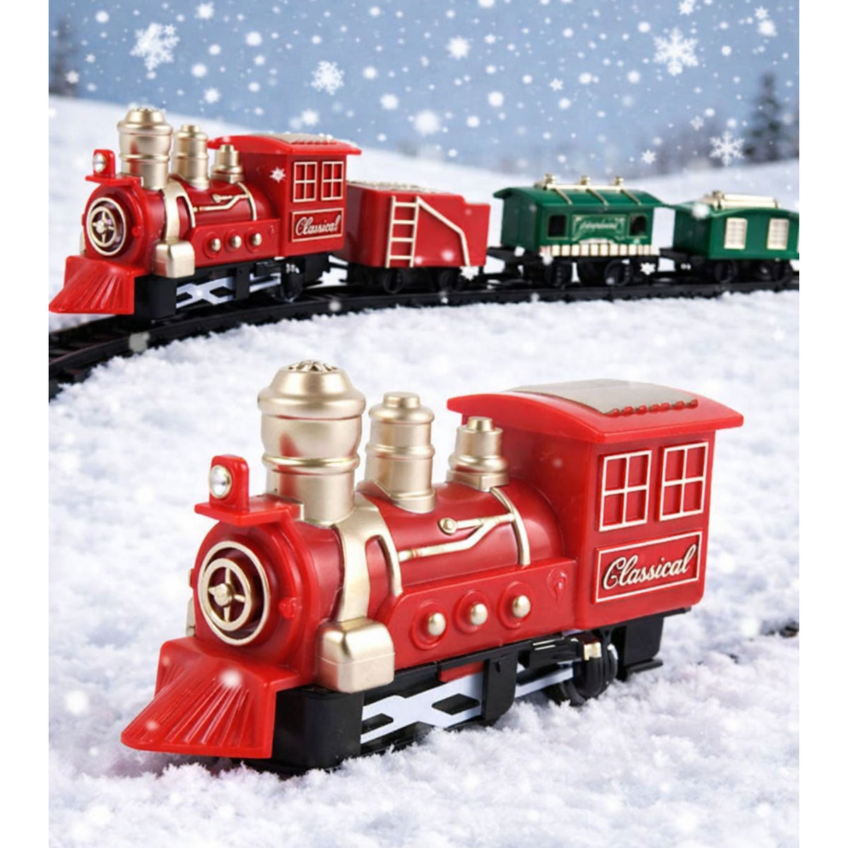 Classic Mini Train Battery Operated Locomotive Wagons With Tracks 13 Pcs.