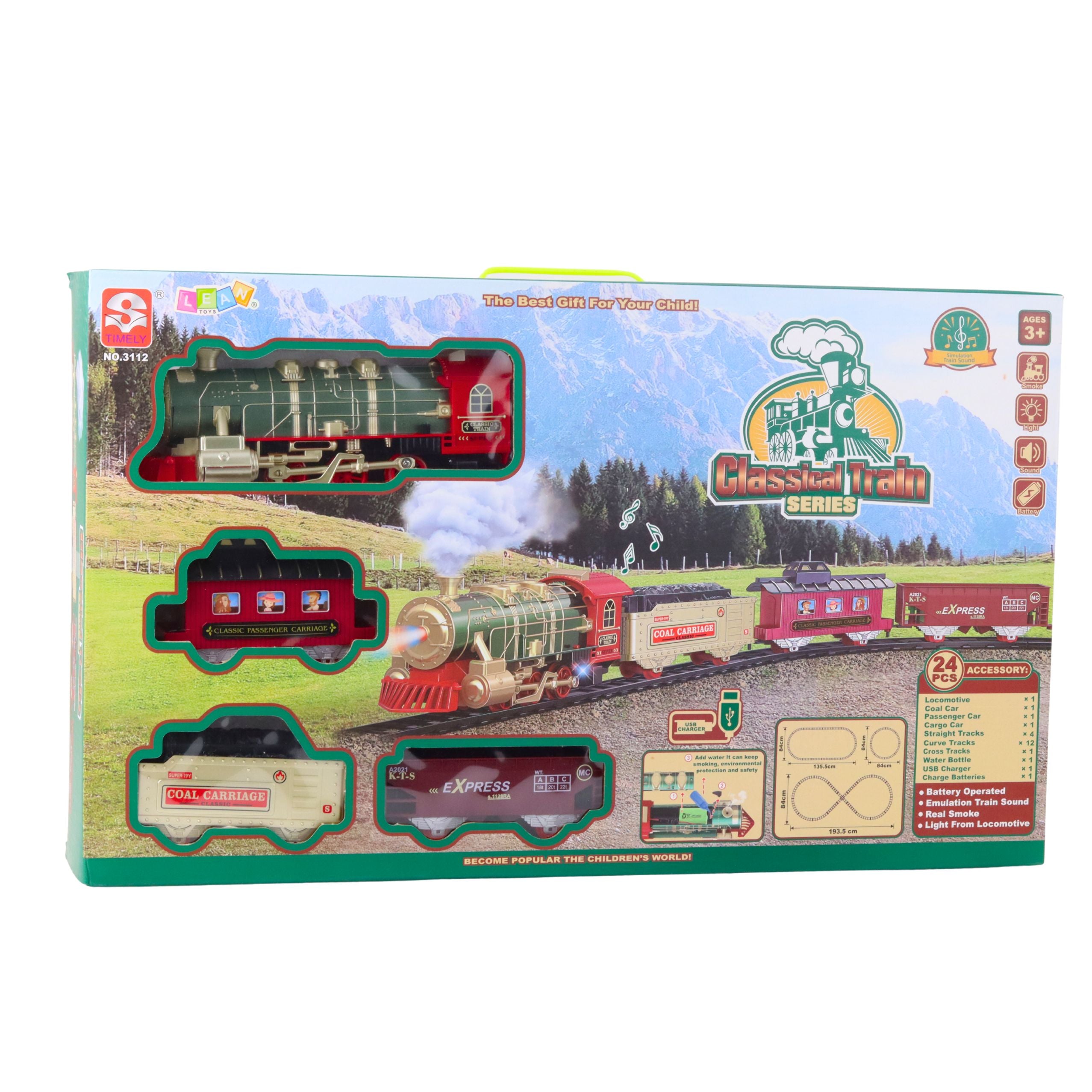 Electric Train Classic Train Lights Sounds Smoke 24 Pcs.