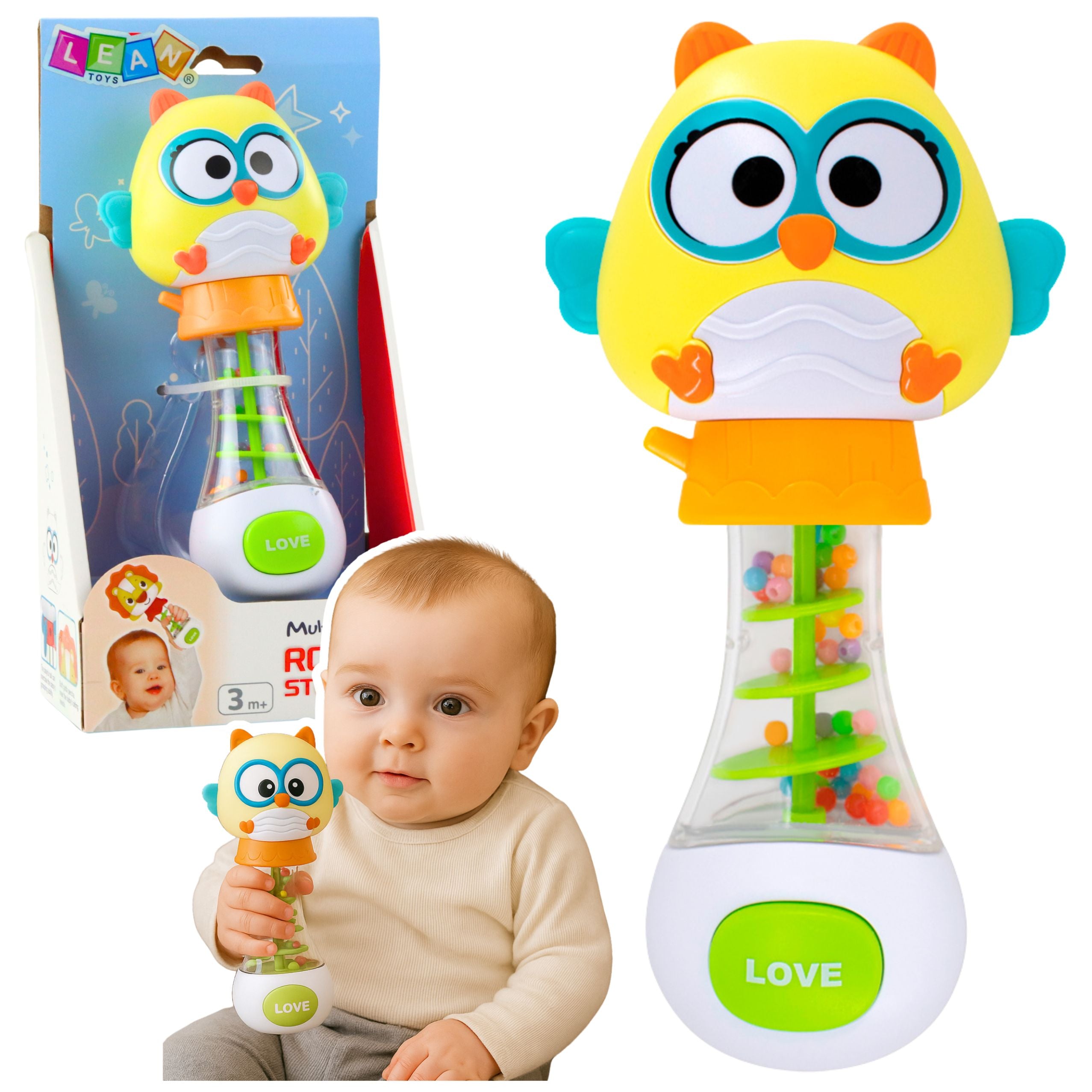 Owl Rattle Toy For Babies With Colorful Balls