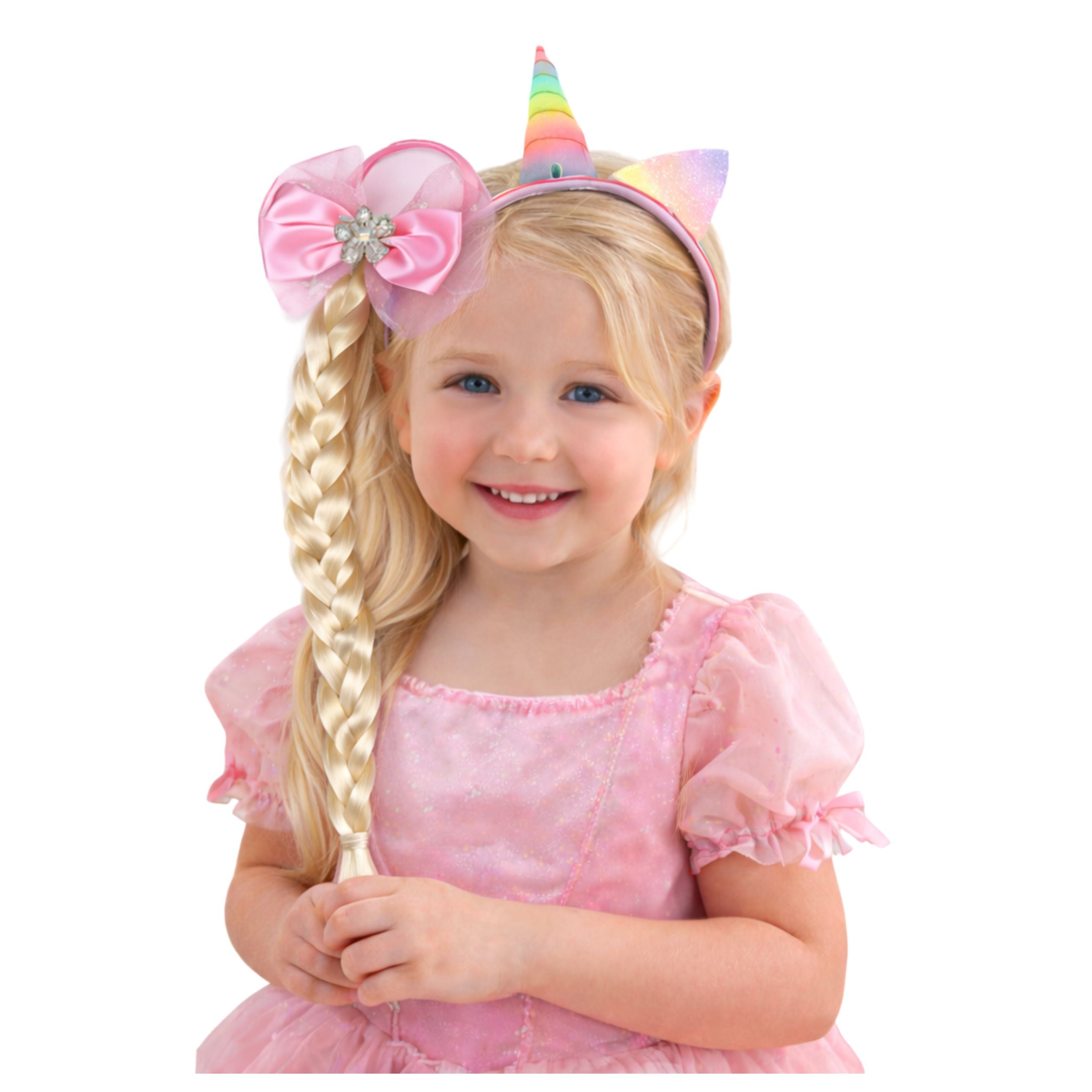 Set Of Unicorn Headband With Braid And Pastel Bow