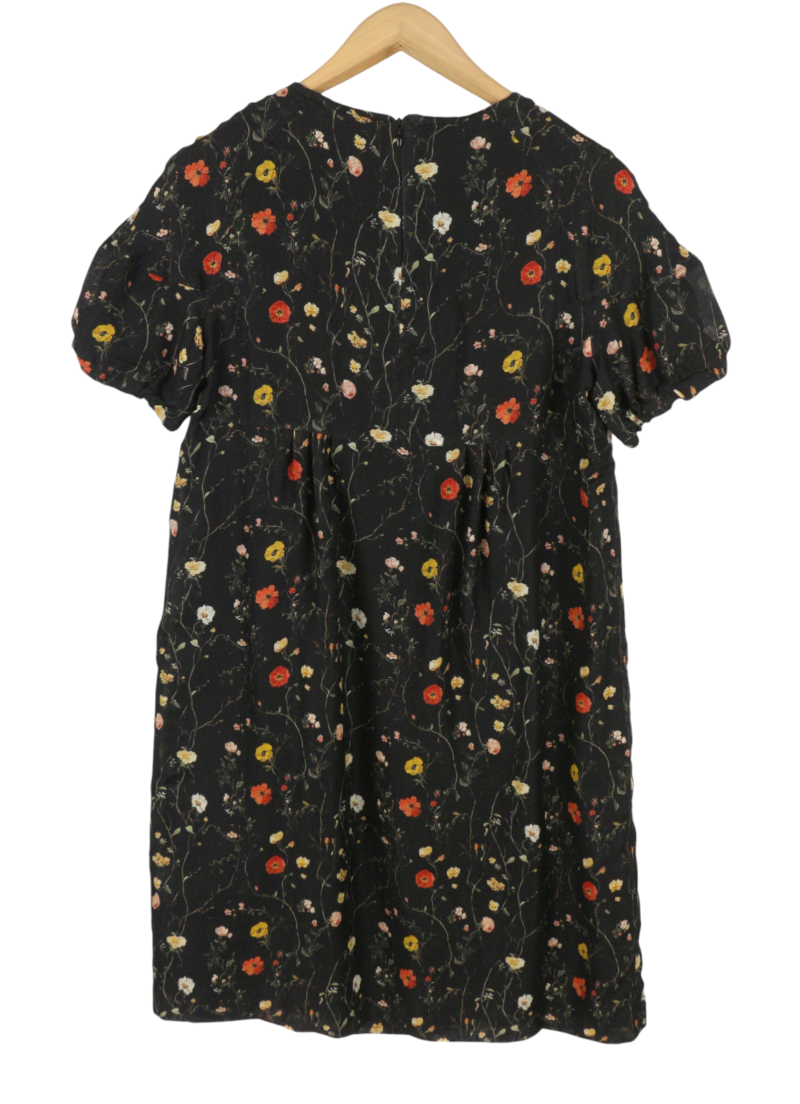 R13 Raglan Sleeve Babydoll Kvinder Dresswool Silke Floral On Black Mini Rrp1299