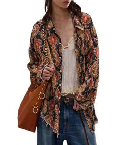 R13 Strimlet søm Drop Neck Dame Shirtprinted Oversized Ps26 Rrp825