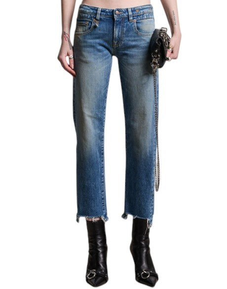 R13 Boy Lige W Rips Dame Jeans 27 Jasper Stretch Cropped Distress Blue Pf26