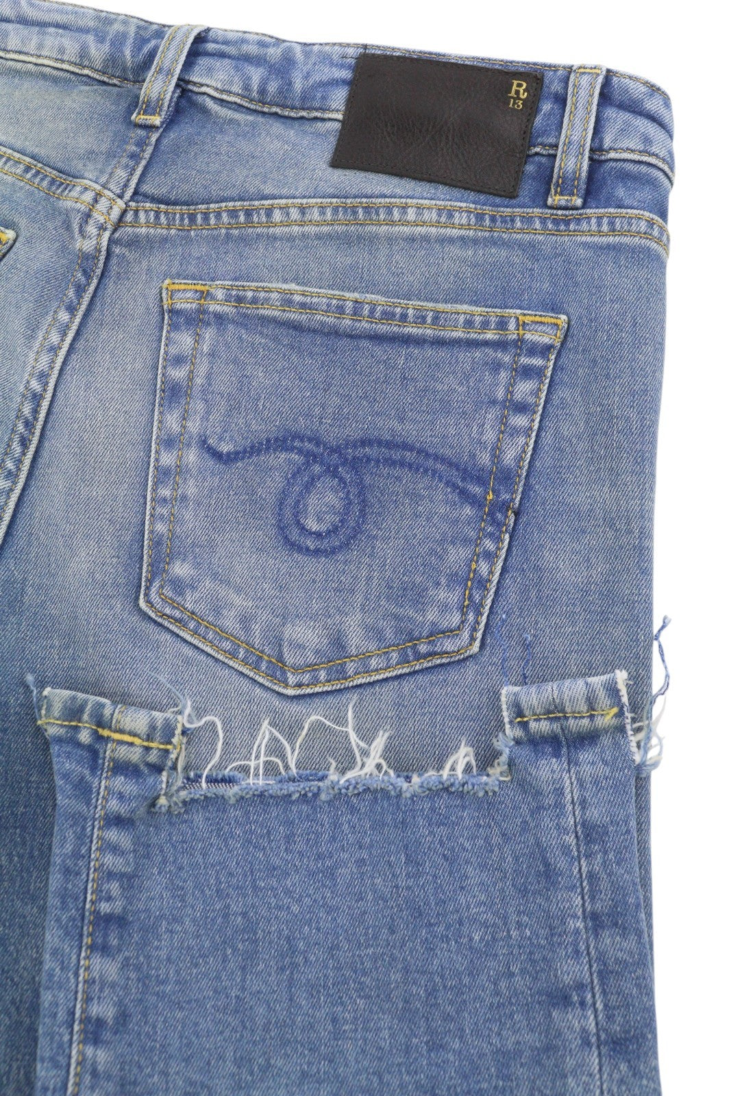 R13 Boy Lige W Rips Dame Jeans 27 Jasper Stretch Cropped Distress Blue Pf26