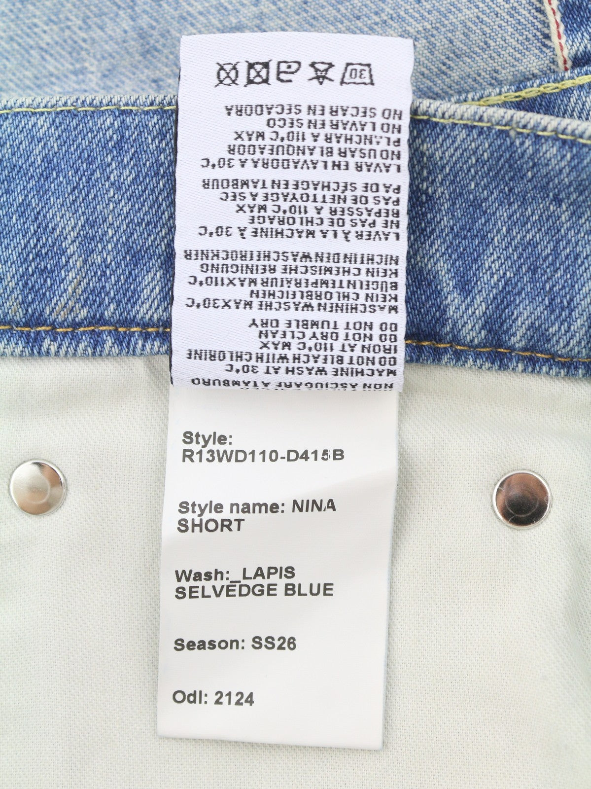 R13 Nina Mujer Shorts 26 Lapis Selvedge Blue Edición Limitada Denim Ss26 Rrp735