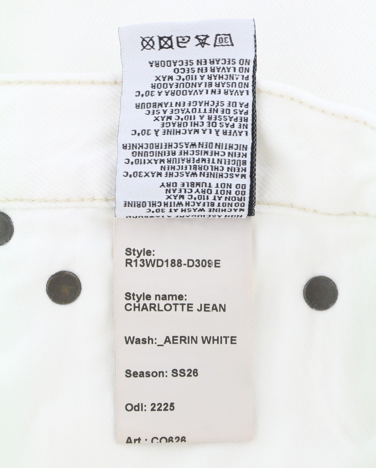R13 Charlotte Dámské Jeans 26 Aerin White Flare High Rise Ss26 Rrp620