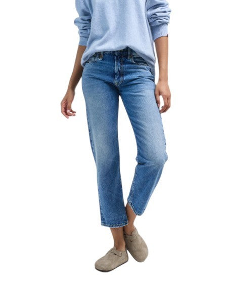 Calça jeans feminina R13 Romeo 28 Hutton Blue Bigodes desbotada reta cortada Pf26