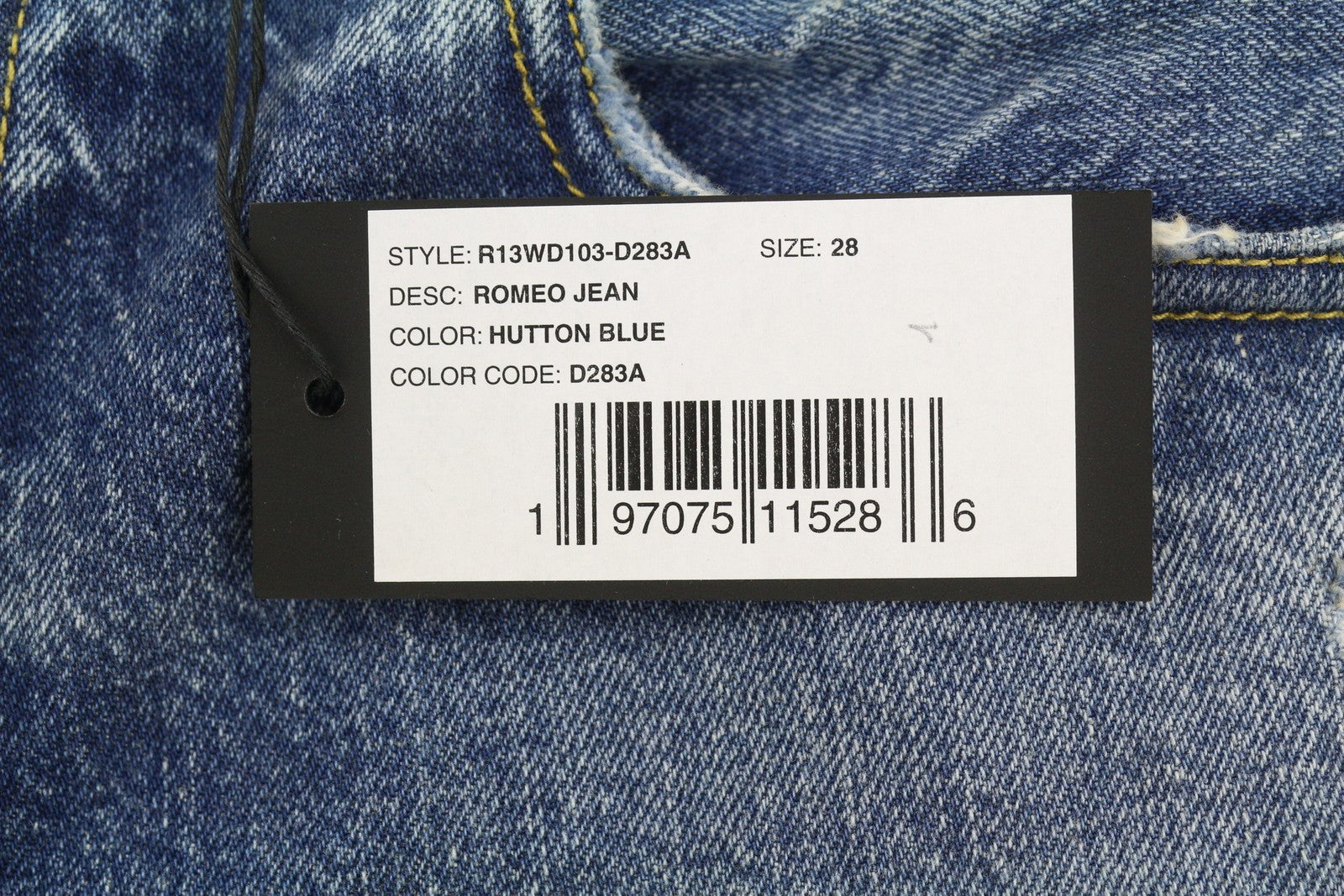 Calça jeans feminina R13 Romeo 28 Hutton Blue Bigodes desbotada reta cortada Pf26