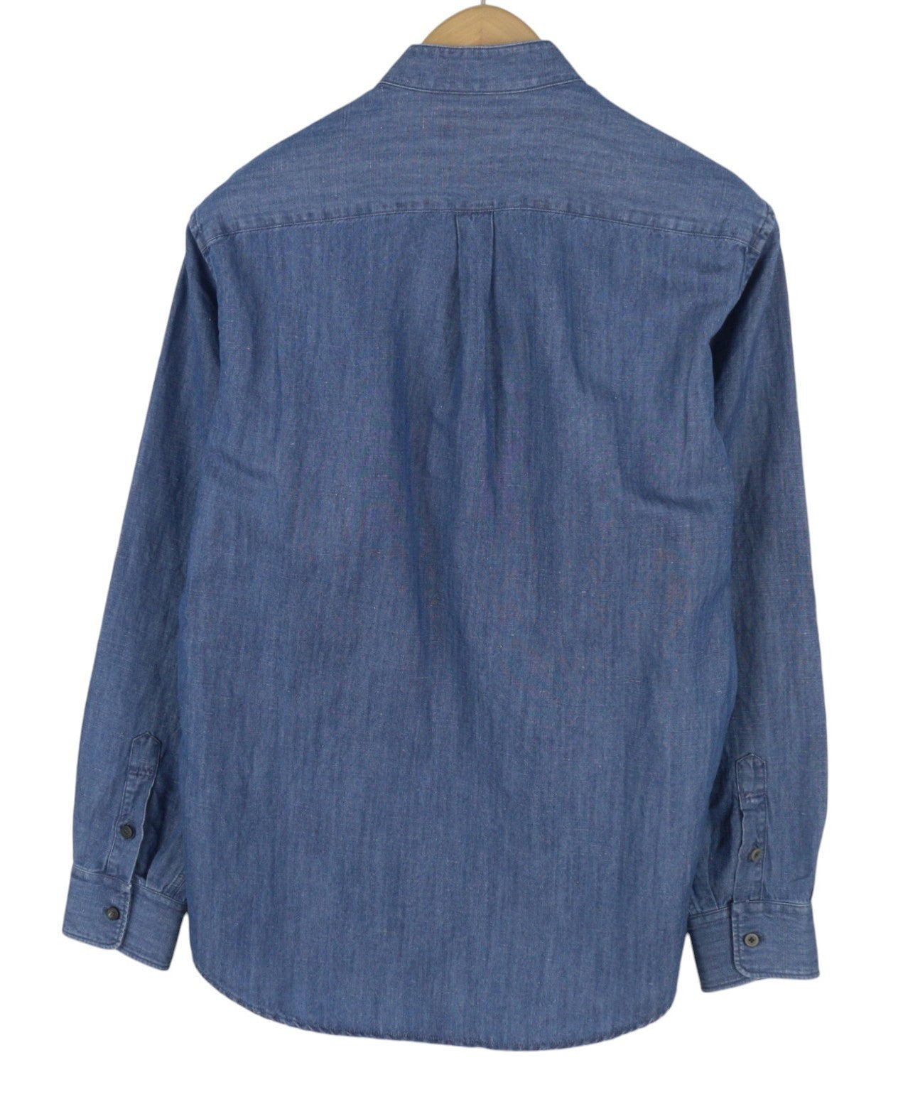 Sease Tn690 Camicia da uomo a coda di pescemid denim blu con bottoni in misto lino Rrp510