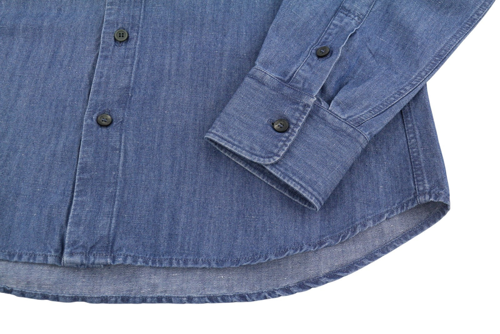 Sease Tn690 Camicia da uomo a coda di pescemid denim blu con bottoni in misto lino Rrp510