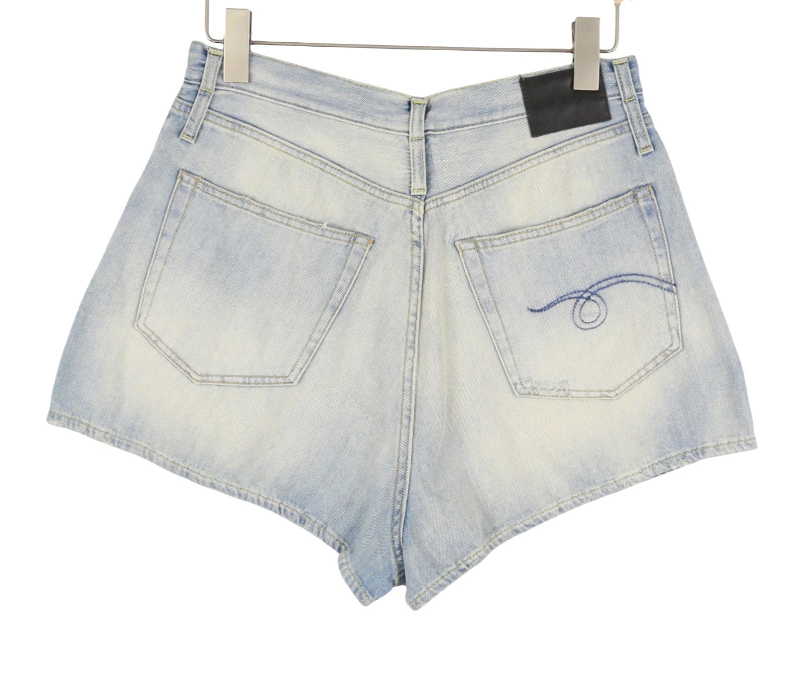 Pantaloncini da donna R13 Double Loop Venti 27 Toni Blu sbiadito baffi piega denim