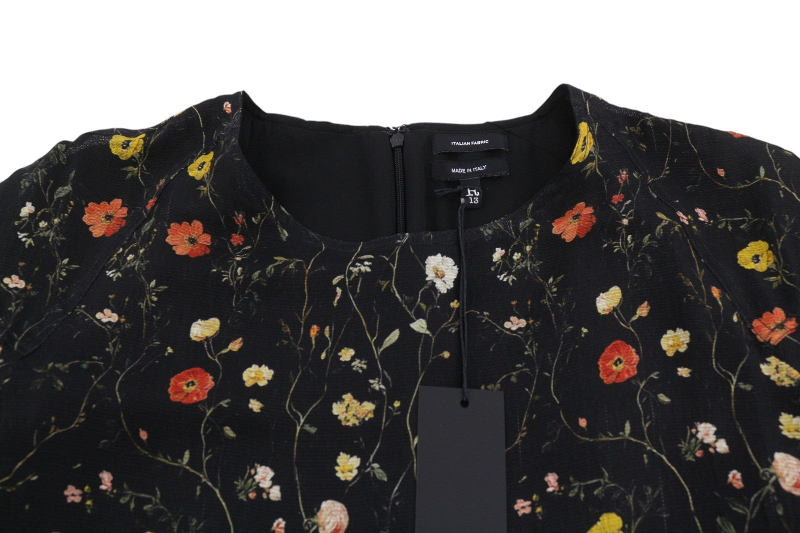 R13 Raglan Sleeve Babydoll Kvinder Dresswool Silke Floral On Black Mini Rrp1299