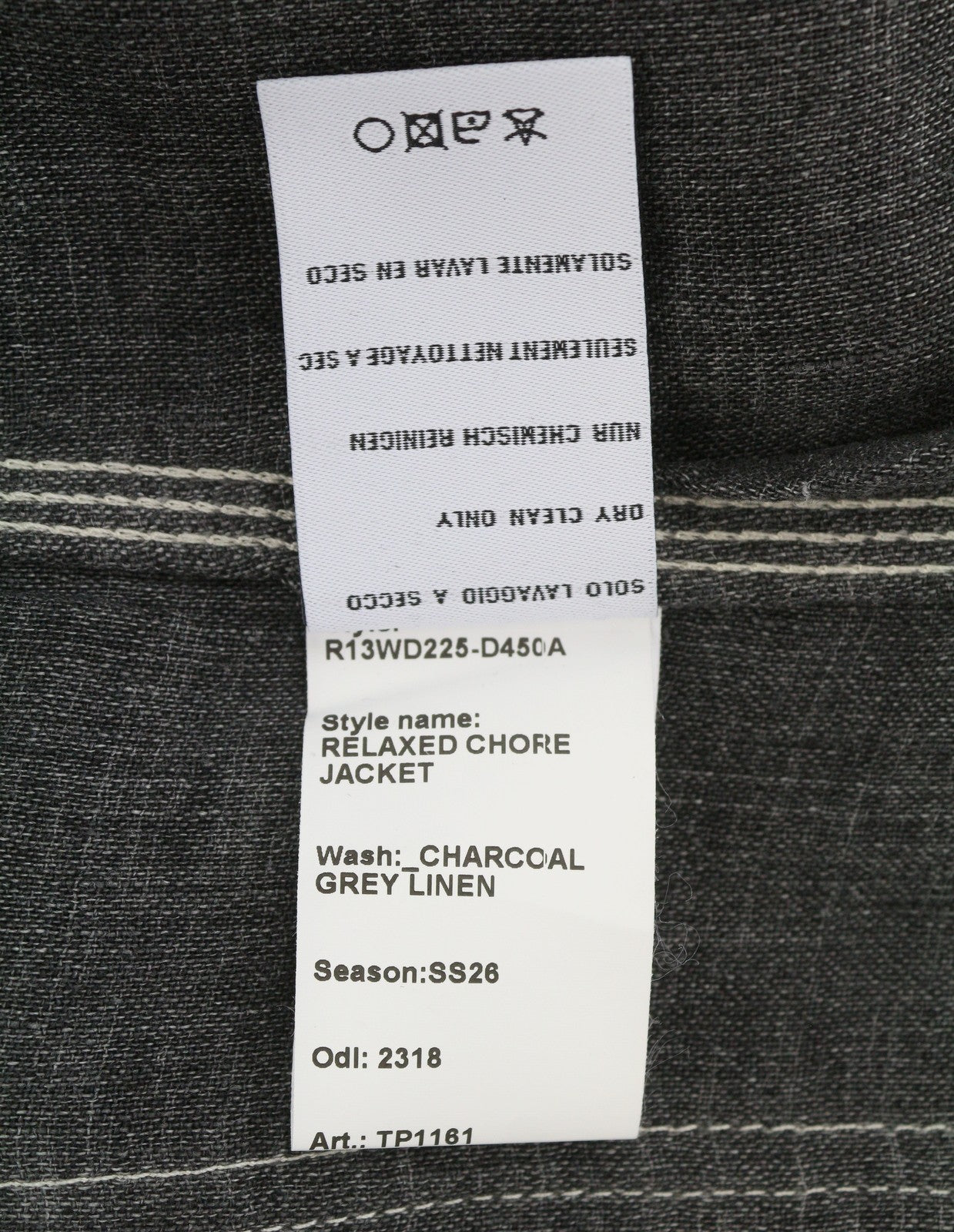 R13 Relaxed Chore Damjacka Charcoal Grå Linne Button Up Ss26 Rrp2075
