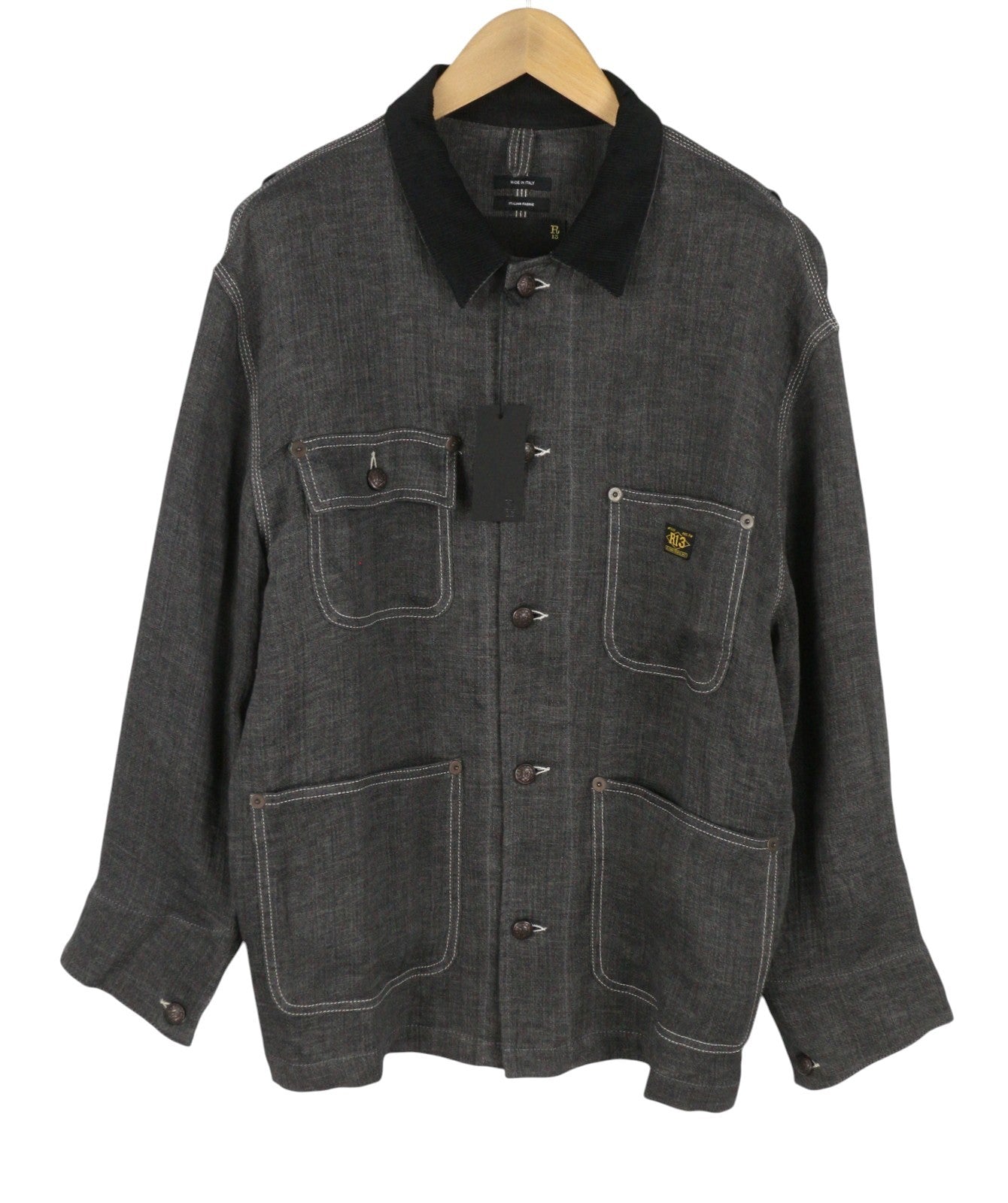 R13 Relaxed Chore Damjacka Charcoal Grå Linne Button Up Ss26 Rrp2075