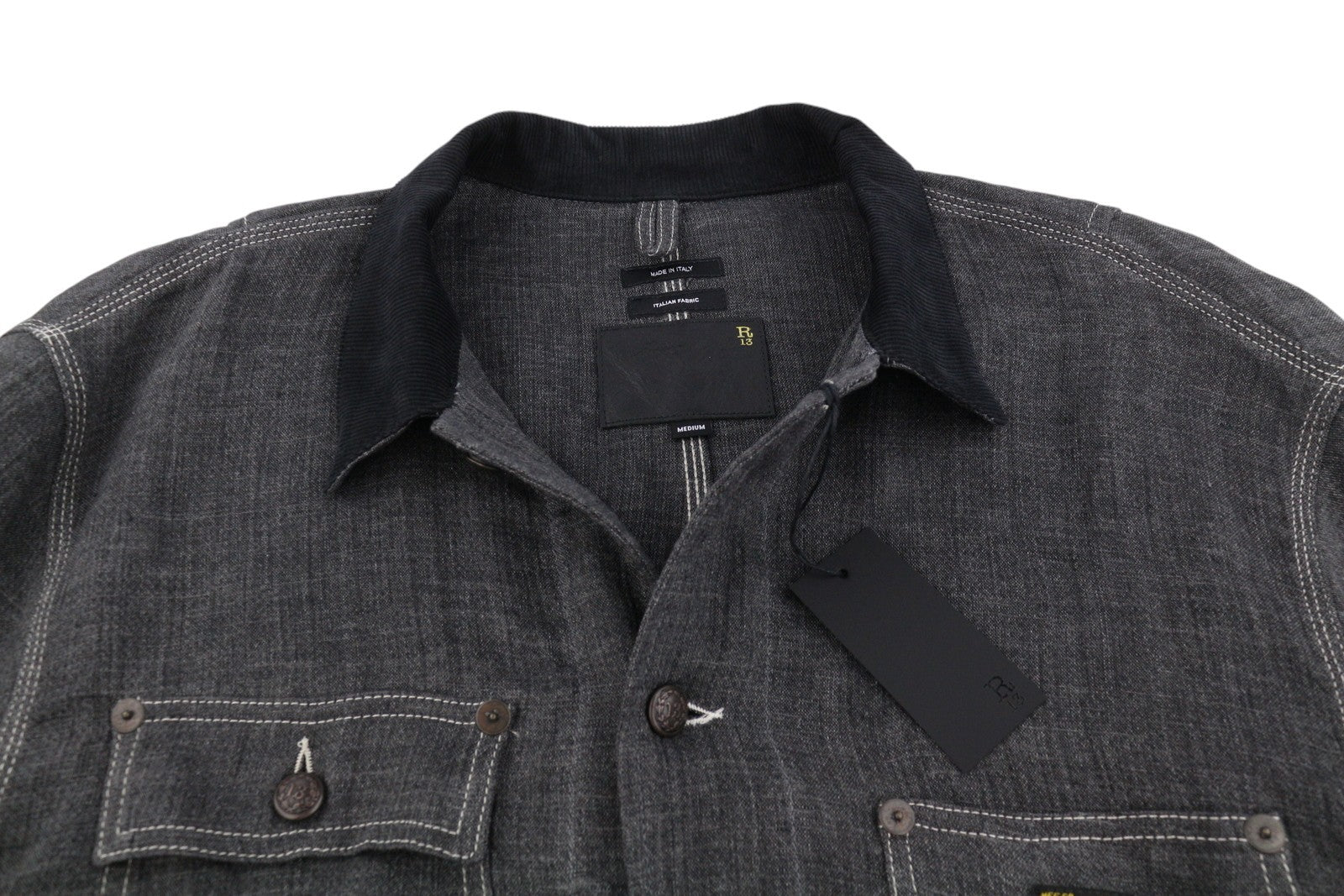 R13 Relaxed Chore Damjacka Charcoal Grå Linne Button Up Ss26 Rrp2075