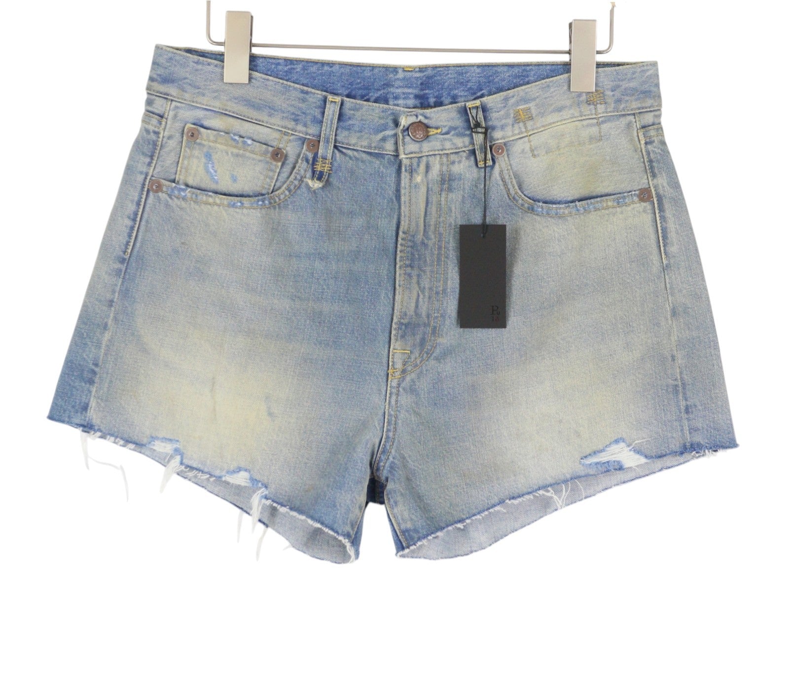 R13 X-bf Dames Shorts 29 Bass Blue Faded Dirty Look Distress Ss26 Rrp685