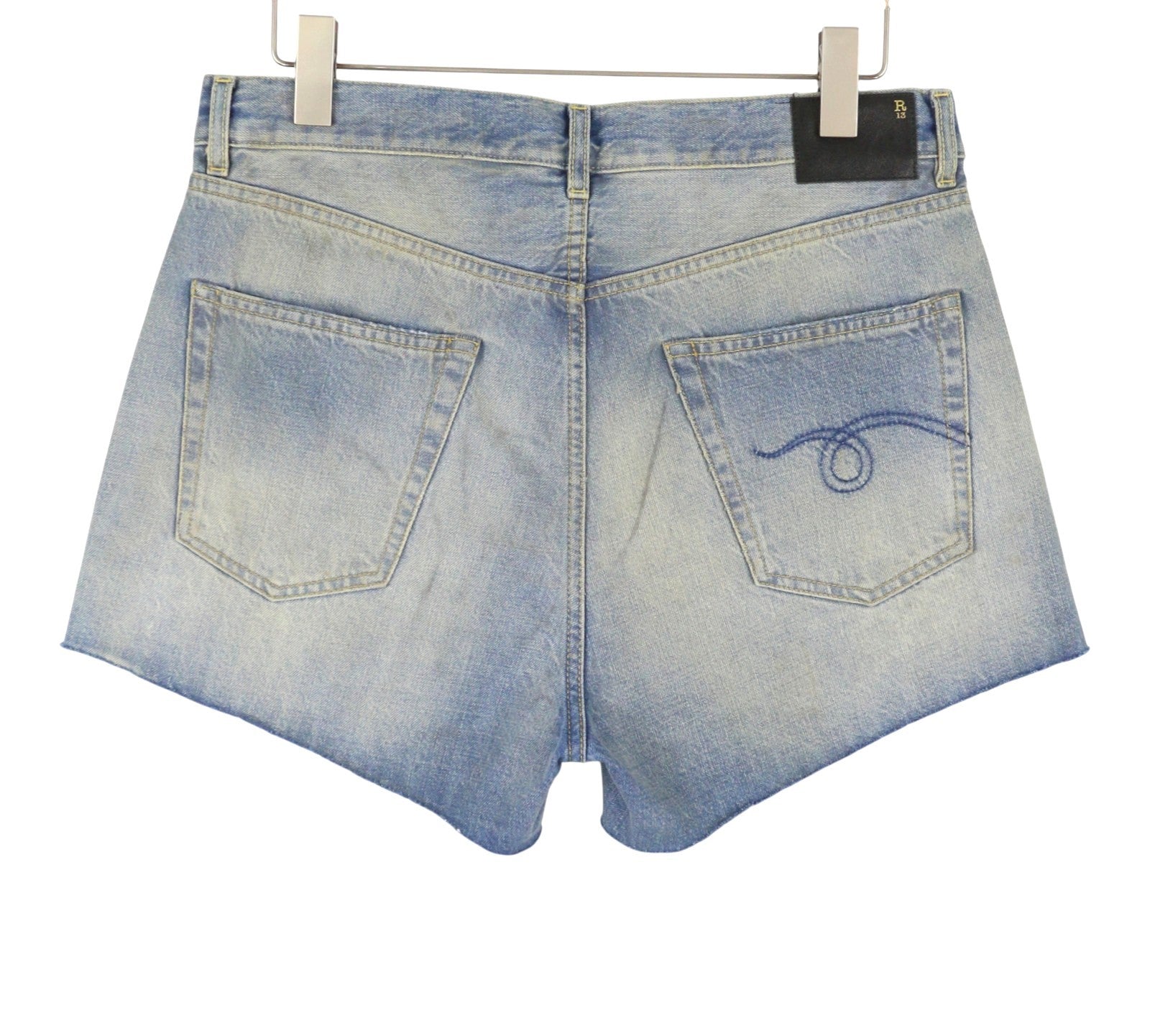 R13 X-bf Dames Shorts 29 Bass Blue Faded Dirty Look Distress Ss26 Rrp685