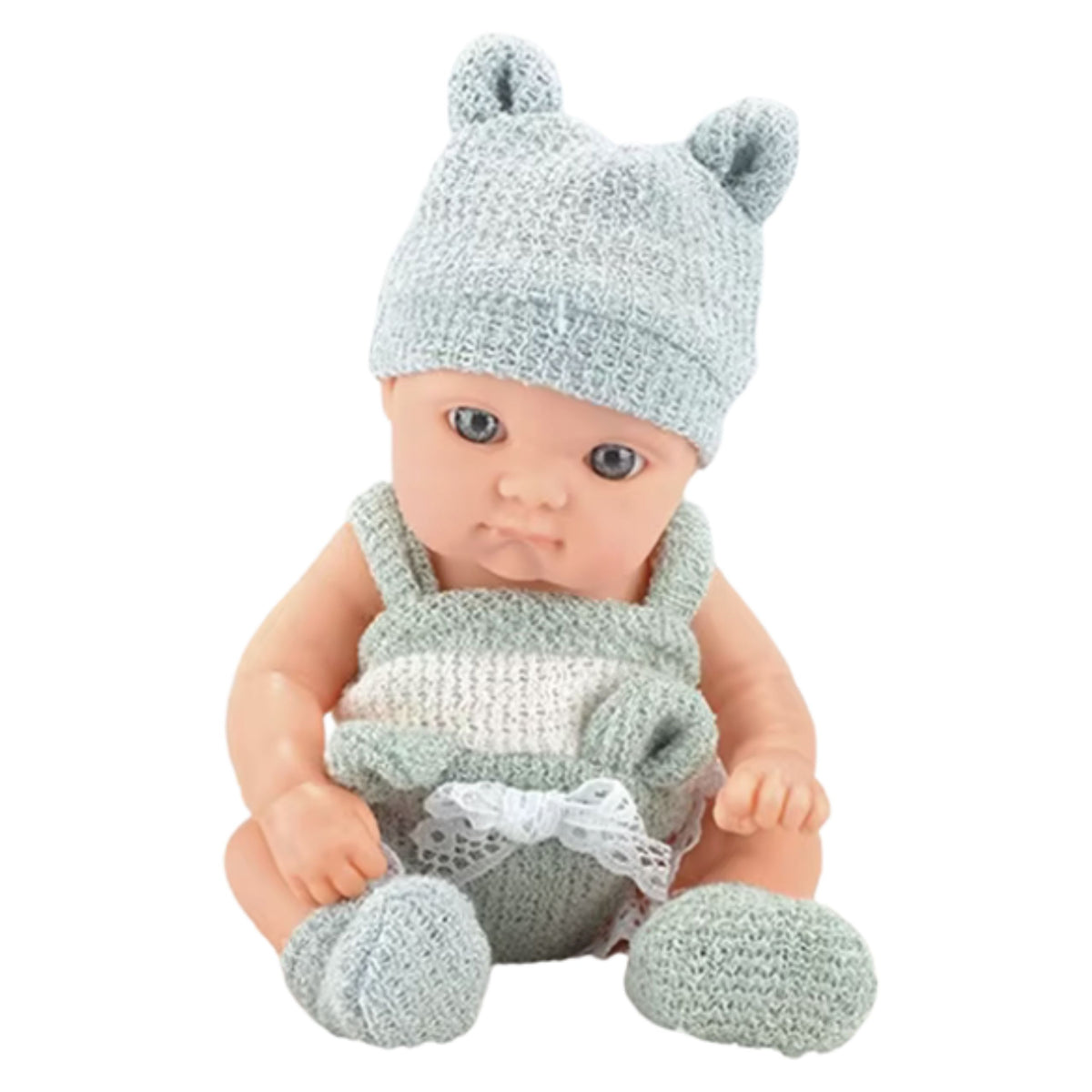 Baby Doll With Blanket White And Gray Outfit Hat 18 Cm