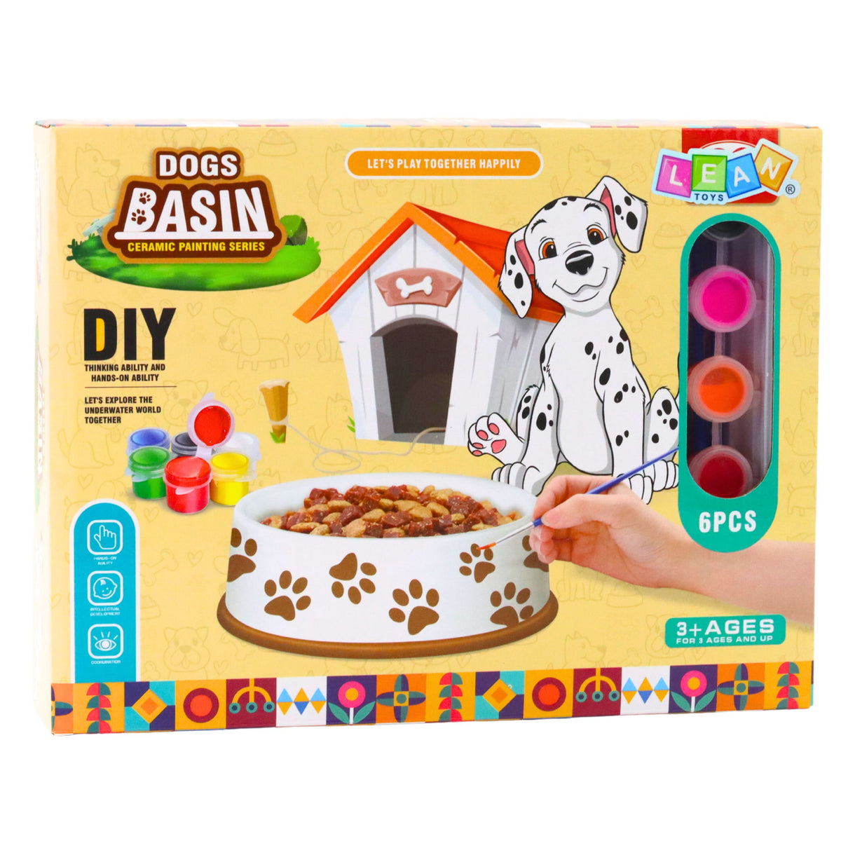 Creative Set Dog Bowl For Painting Paints Brushes Diy 6 Pcs.