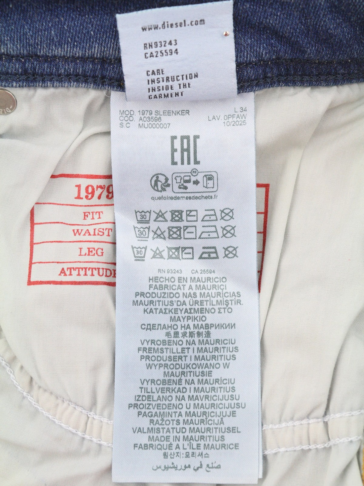 Diesel 1979 Sleenker 0pfaw Jeans bleu délavé skinny taille basse Rrp175