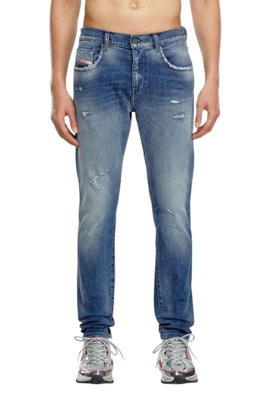 Diesel 2019 D-strukt 09j61 Hombre Jeansblue Faded Distress Slim Rrp195