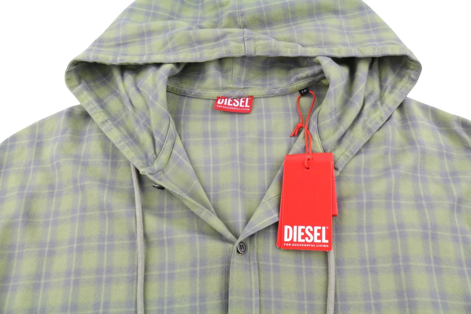 Diesel S-dewny-hood-b Heren shirtgroen geruit flanel overshirt met capuchon Rrp275