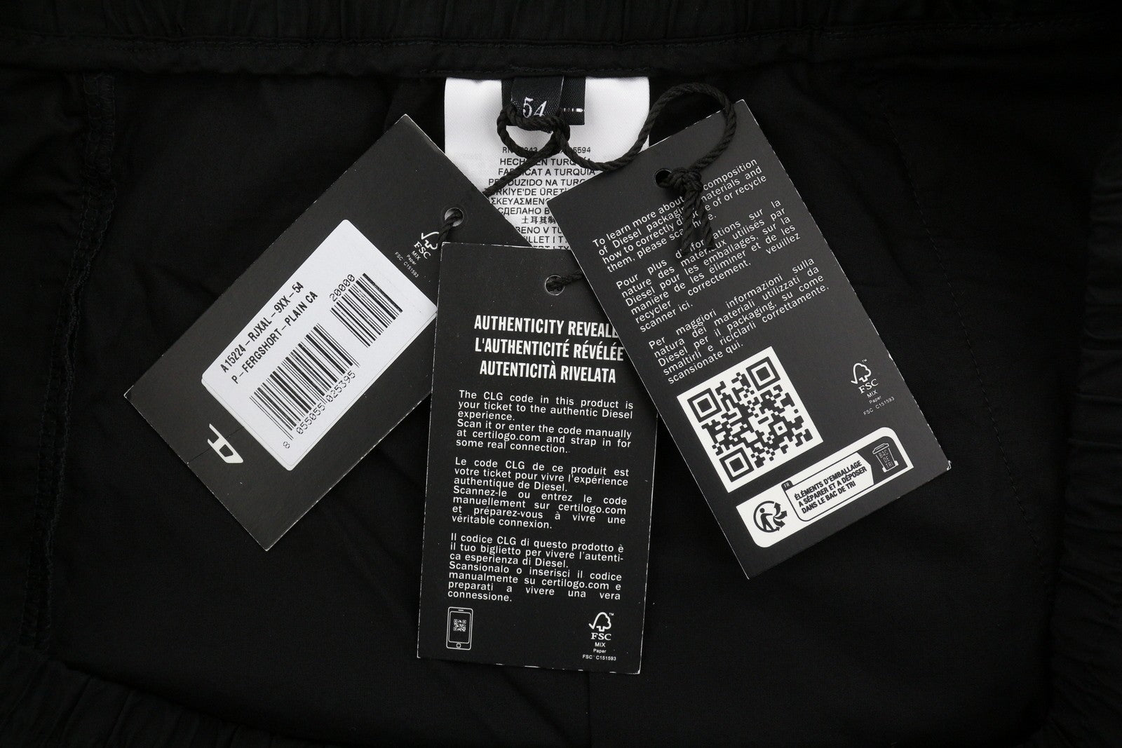 Diesel P-fergshort-plain Men Shorts 54black Elastická šňůrka v pase Rrp175