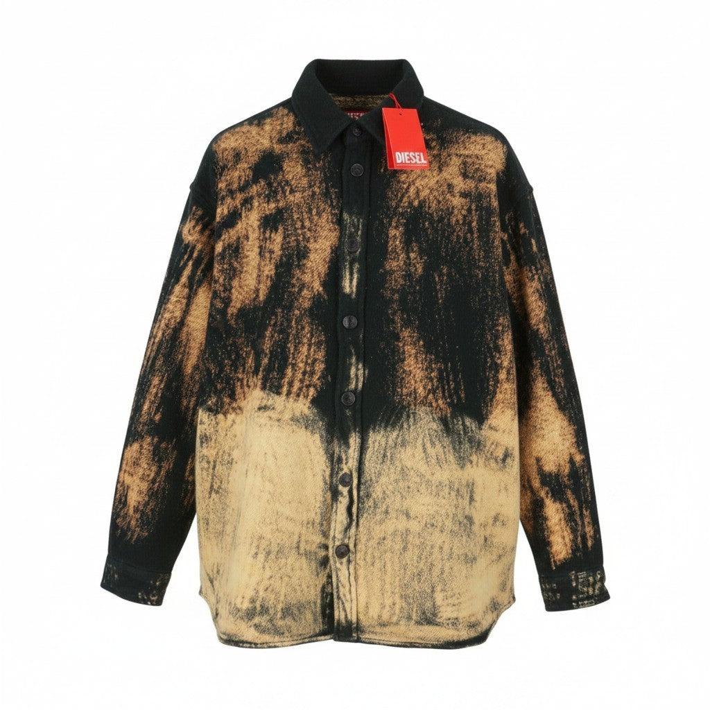 Diesel S-jan Men Jacketblack Printed Fleece Thick Overshirt Rrp295