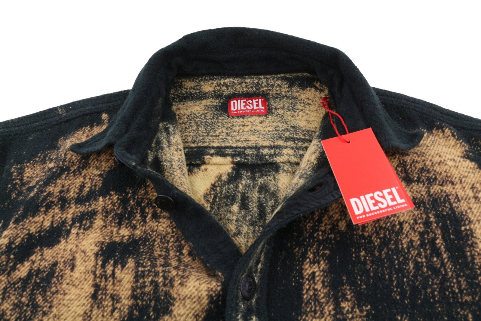 Diesel S-jan Men Jacketblack Printed Fleece Thick Overshirt Rrp295
