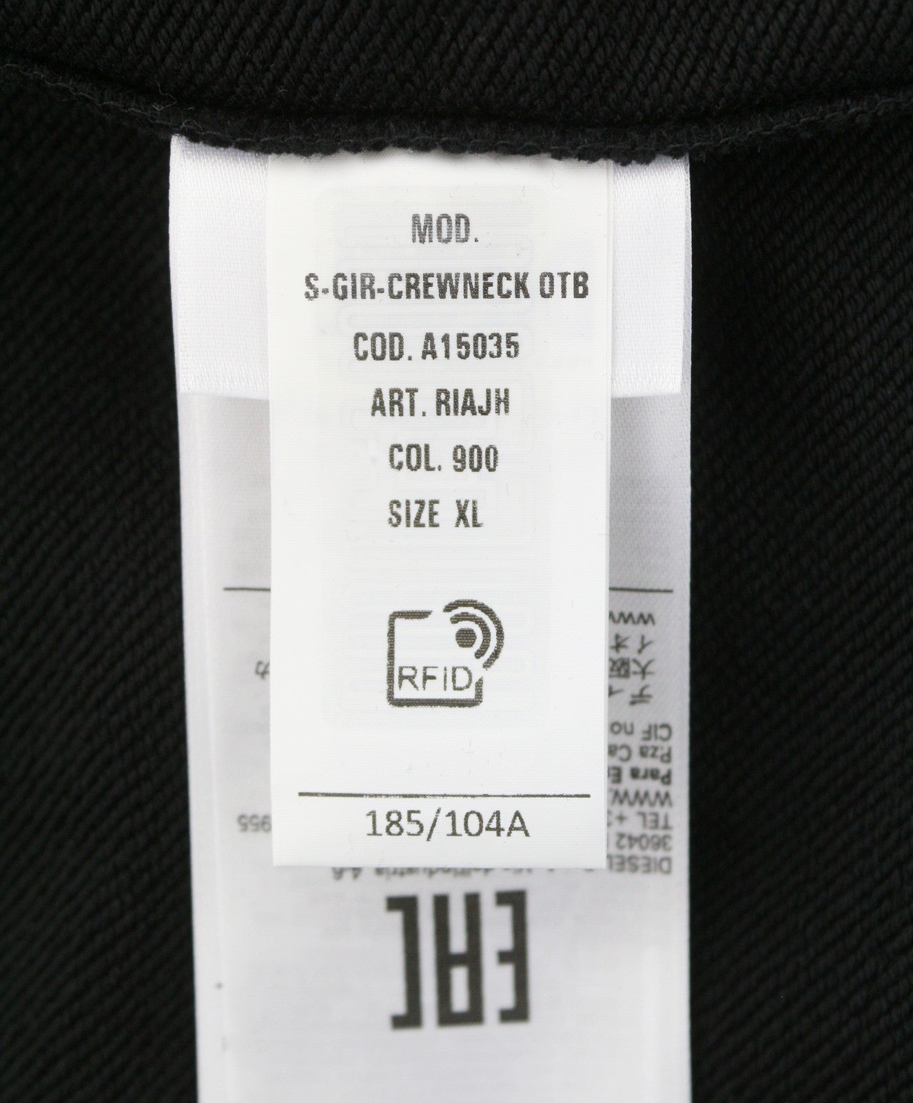 Diesel S-gir-crewneck Otb Hombre Sudaderanegro Algodón Crew Pull On Rrp175