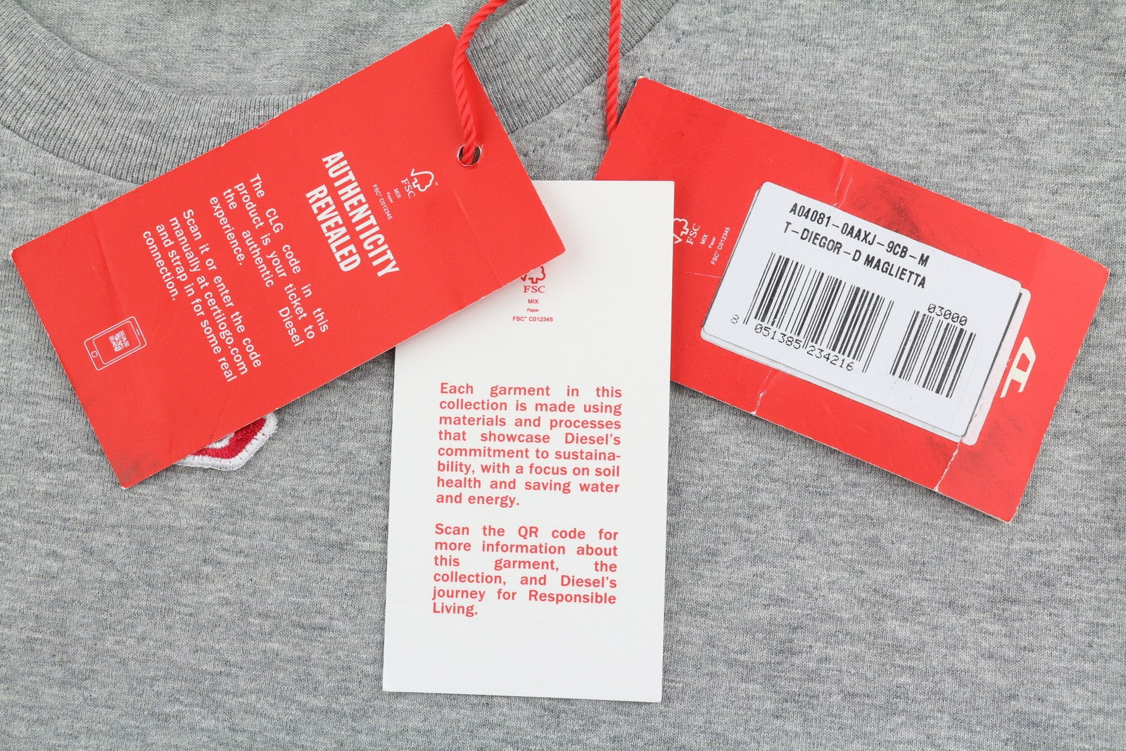 Diesel T-just-ls-d T-shirt da uomo grigio melange girocollo manica lunga