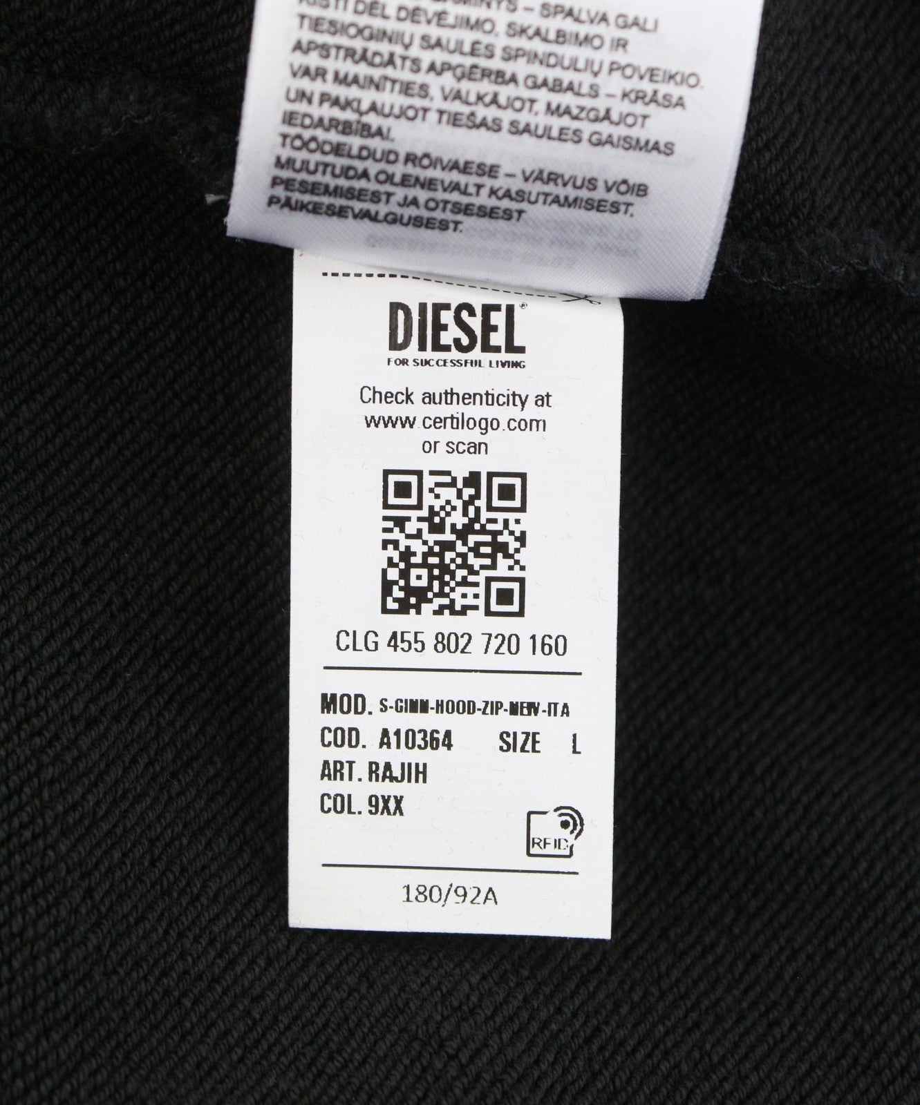 Diesel S-ginn-hood-zip-new -ita Men Hoodieblack Lógó Full Zip Rrp160