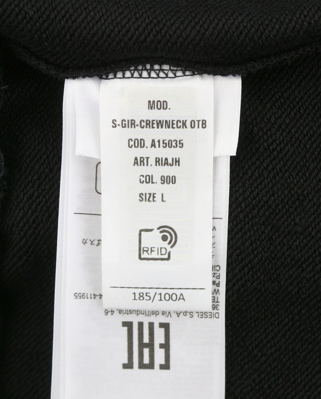 Díosal S-gir-crewneck Otb Fir Sweatshirt dubh Cotton Crew Muineál Tarraing Ar Rrp175