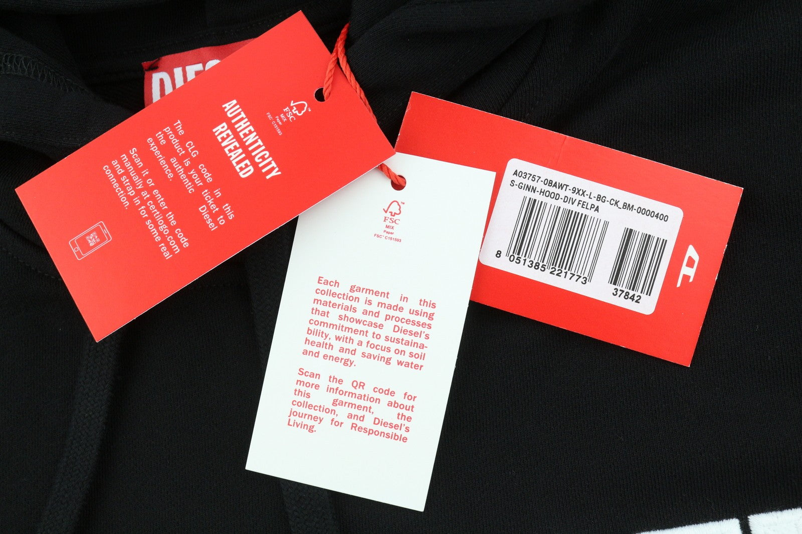 Diesel S-ginn-hood-div Herren Kapuzenpullover, schwarz, Kängurutasche zum Anziehen, UVP 160,-