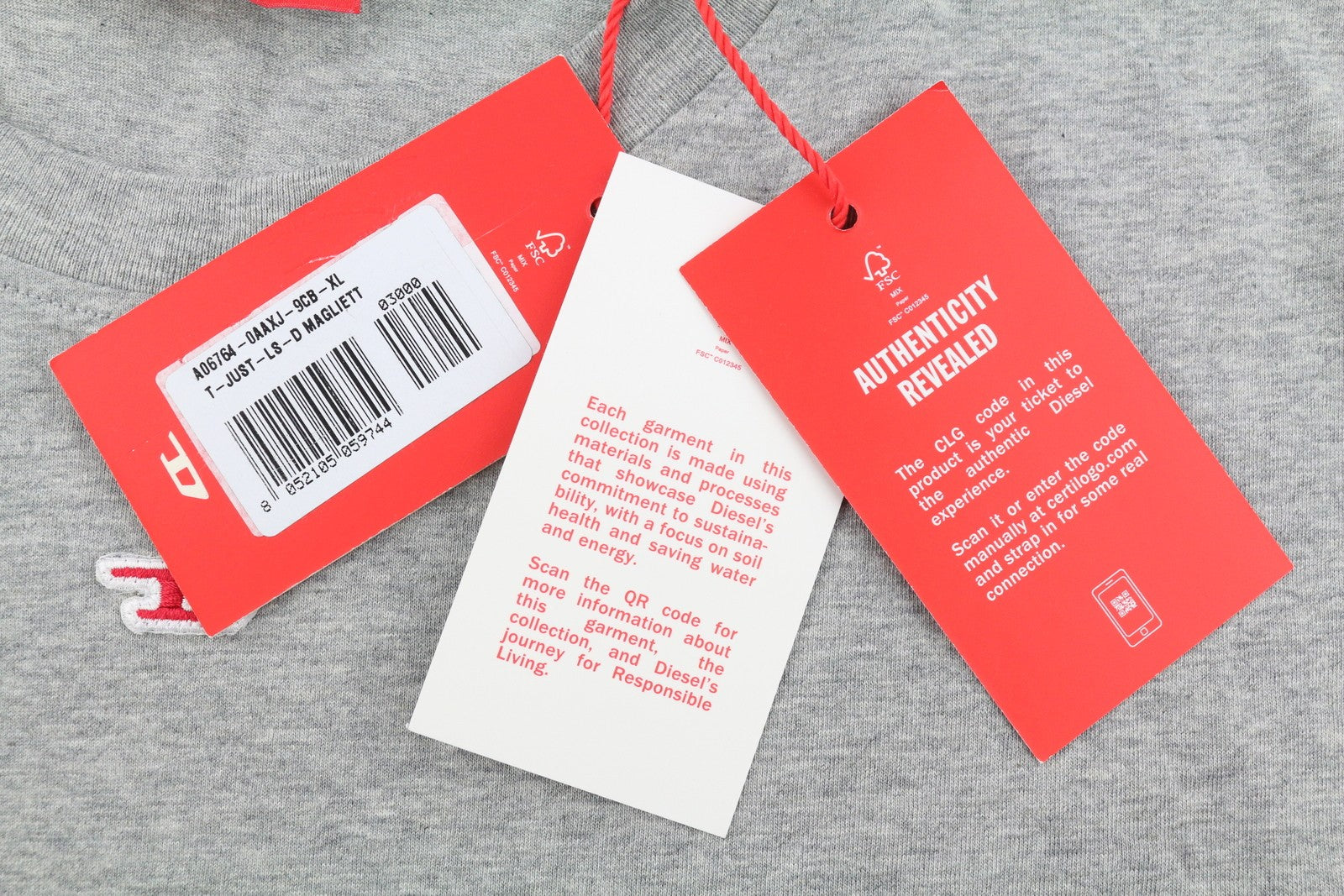 Pánské tričko Diesel T-just-ls-d šedé Melange Crew Neck Dlouhý rukáv