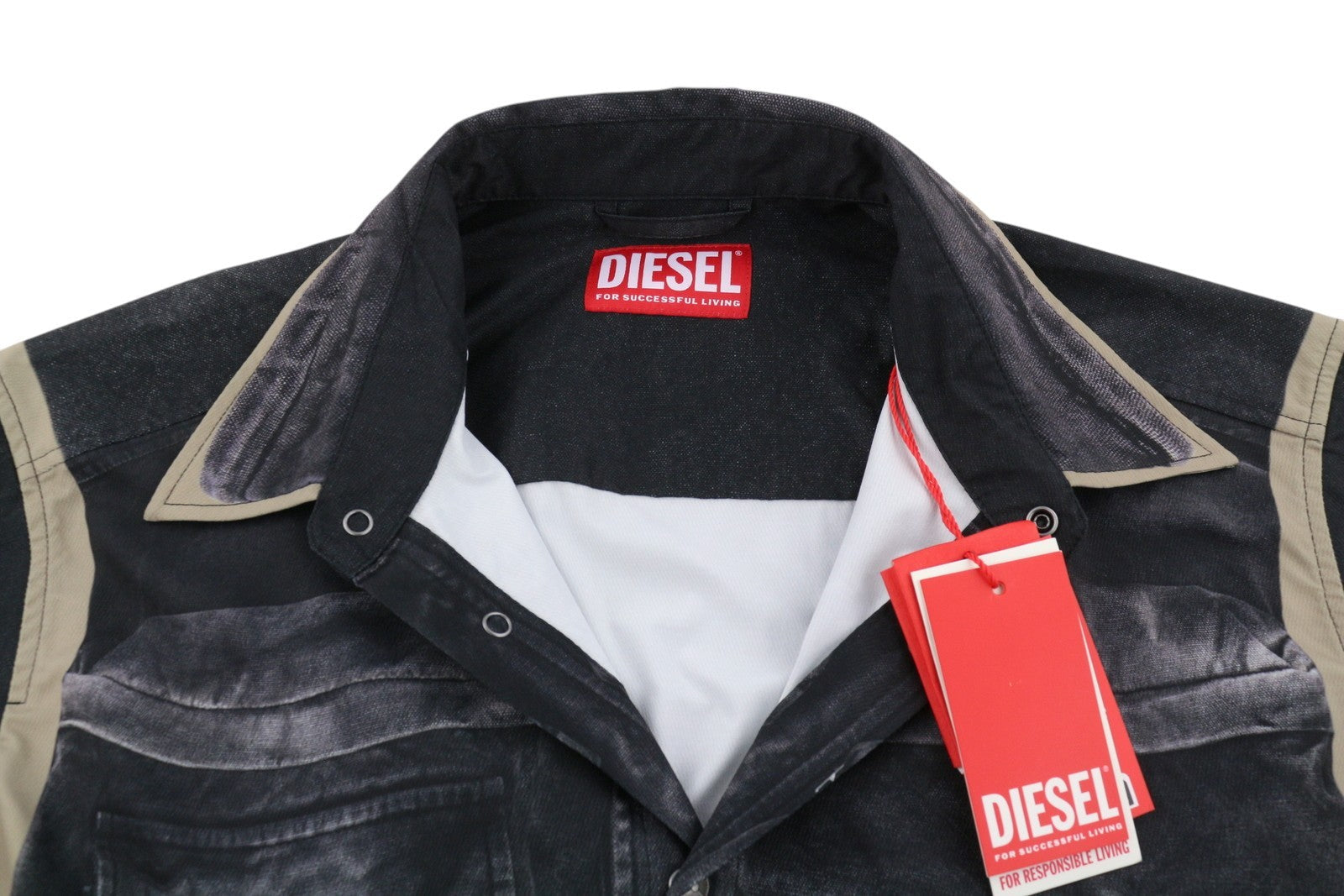 Diesel S-after-a Men Shirtblack Draped Twill Pockets Imitation Rrp295