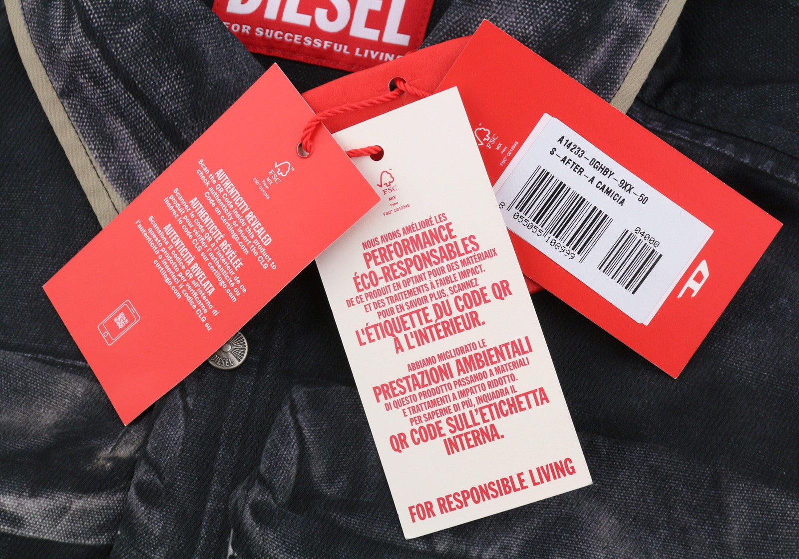Diesel S-after-a Men Shirtblack Draped Twill Pockets Imitation Rrp295
