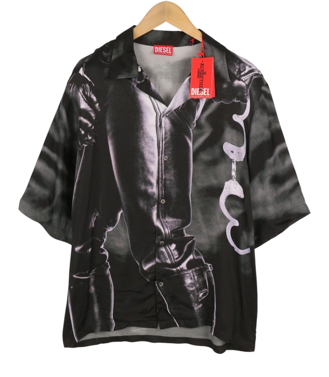 Cămașă pentru bărbați Diesel Pr-s-mec-23, negru, imprimeu grafic integral, unisex Rrp175