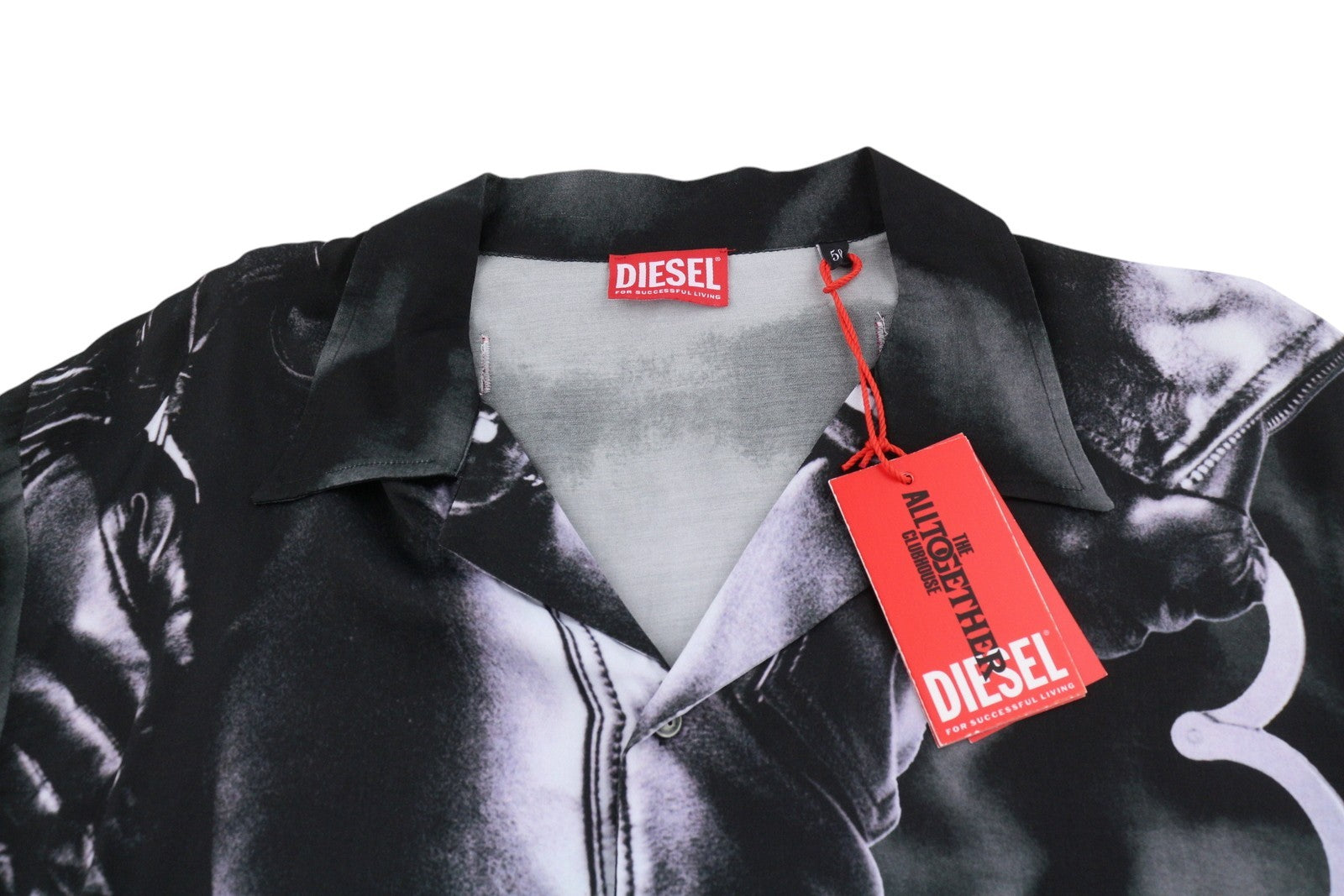 Cămașă pentru bărbați Diesel Pr-s-mec-23, negru, imprimeu grafic integral, unisex Rrp175