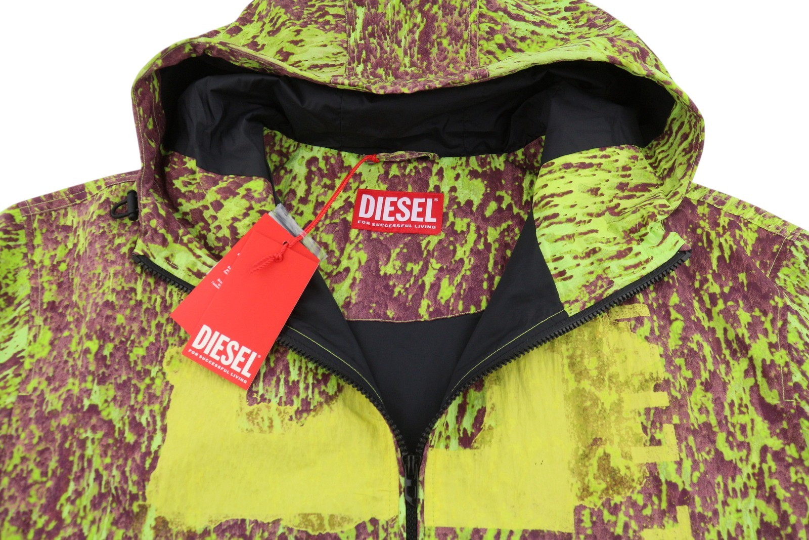 Diesel J-brick Giacca da uomo leggera con cappuccio stampata multicolore Rrp295