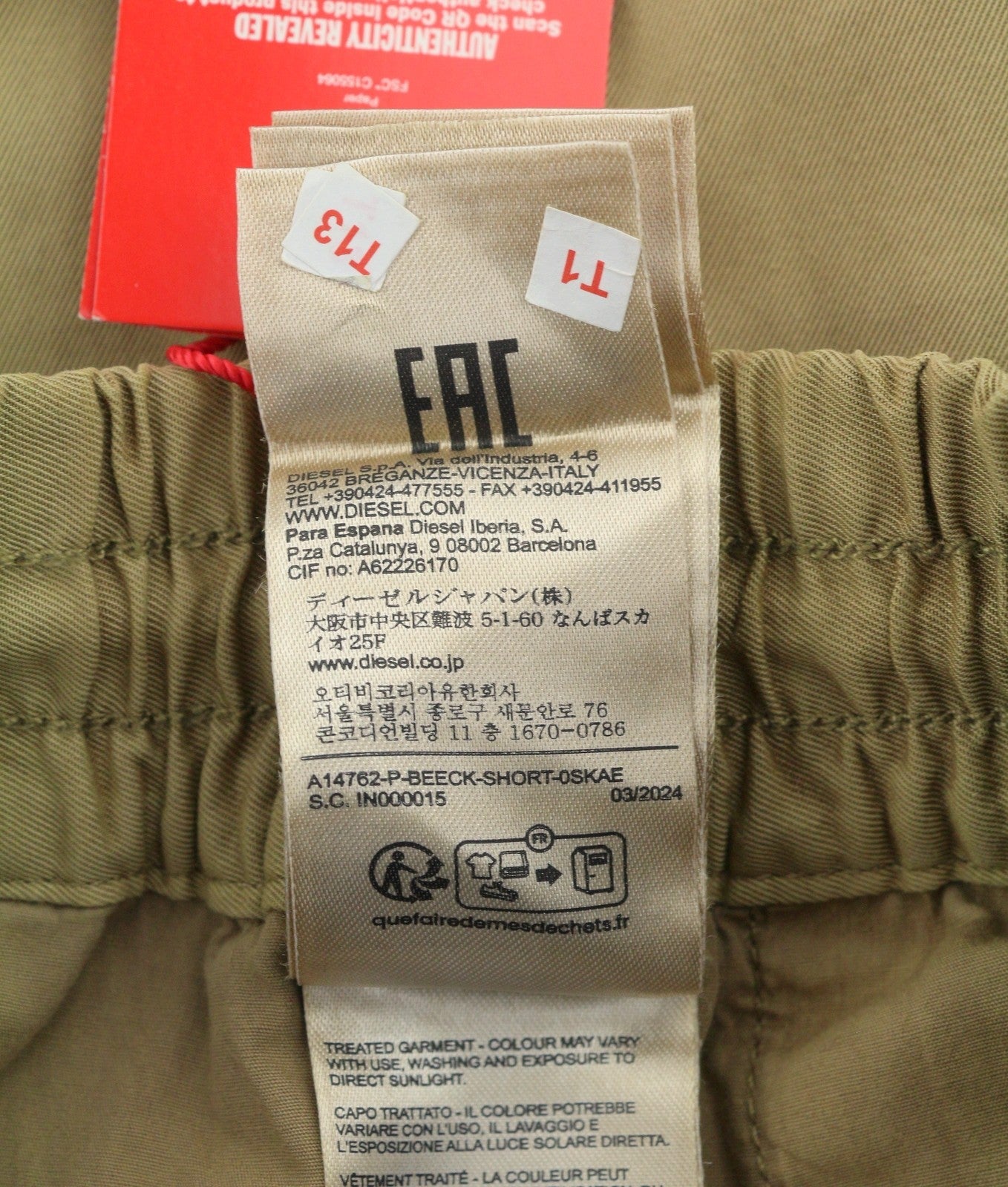 Diesel P-beeck-short Herreshorts 50brun Elastisk talje Cargo Rrp195