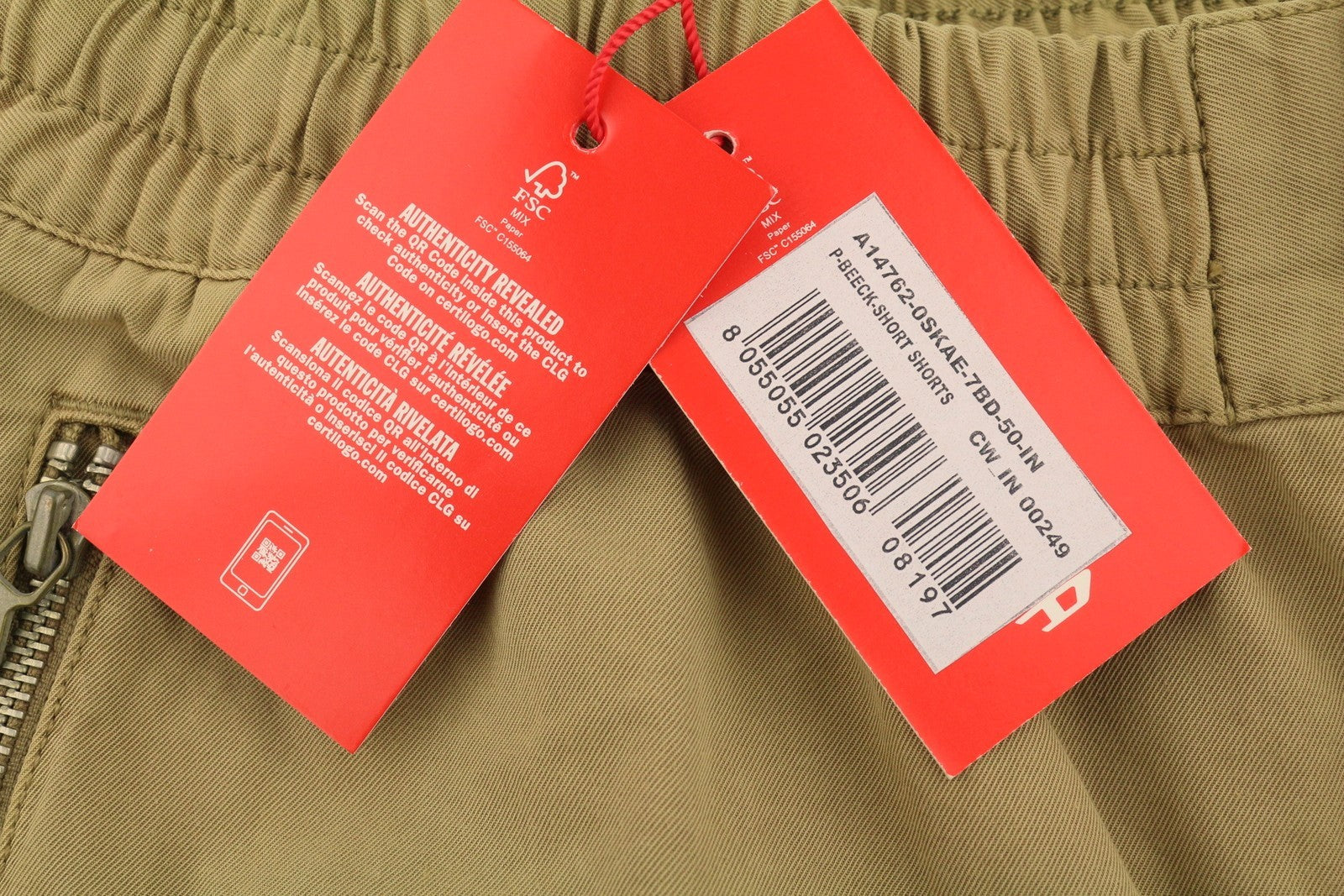 Diesel P-beeck-short Herreshorts 50brun Elastisk talje Cargo Rrp195