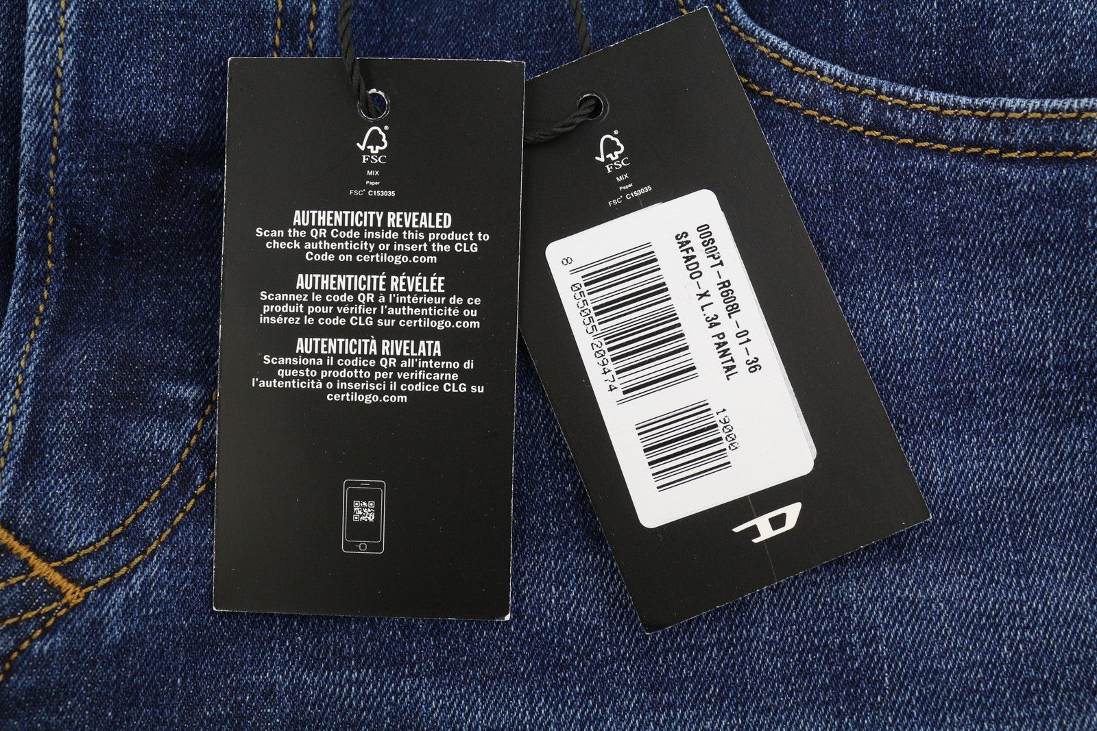 Diesel Safado-x R608l mænd jeansblå falmede knurhår lige Rrp175