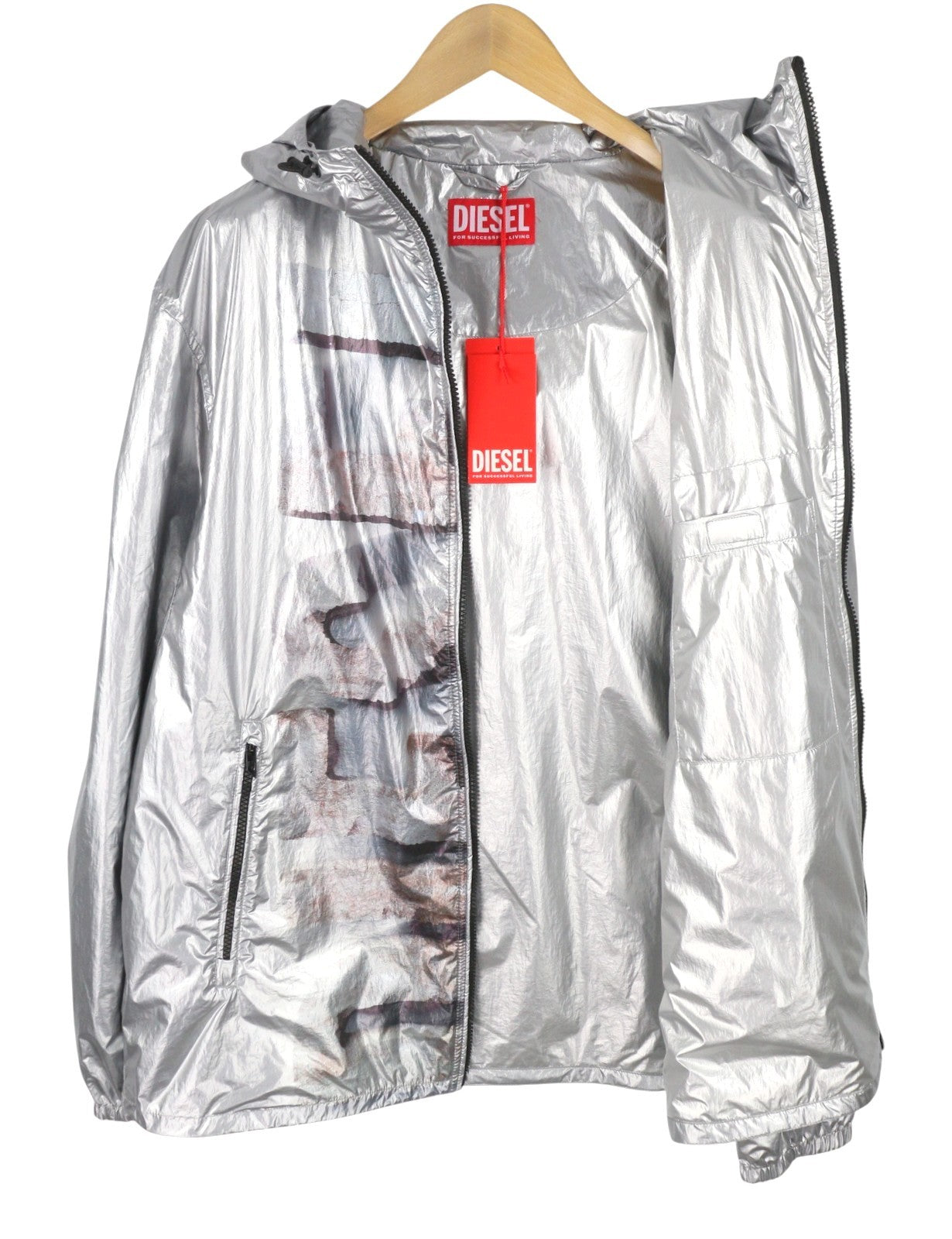 Pánská bunda Diesel J-otte stříbrná s kapucí, lehká Rrp295